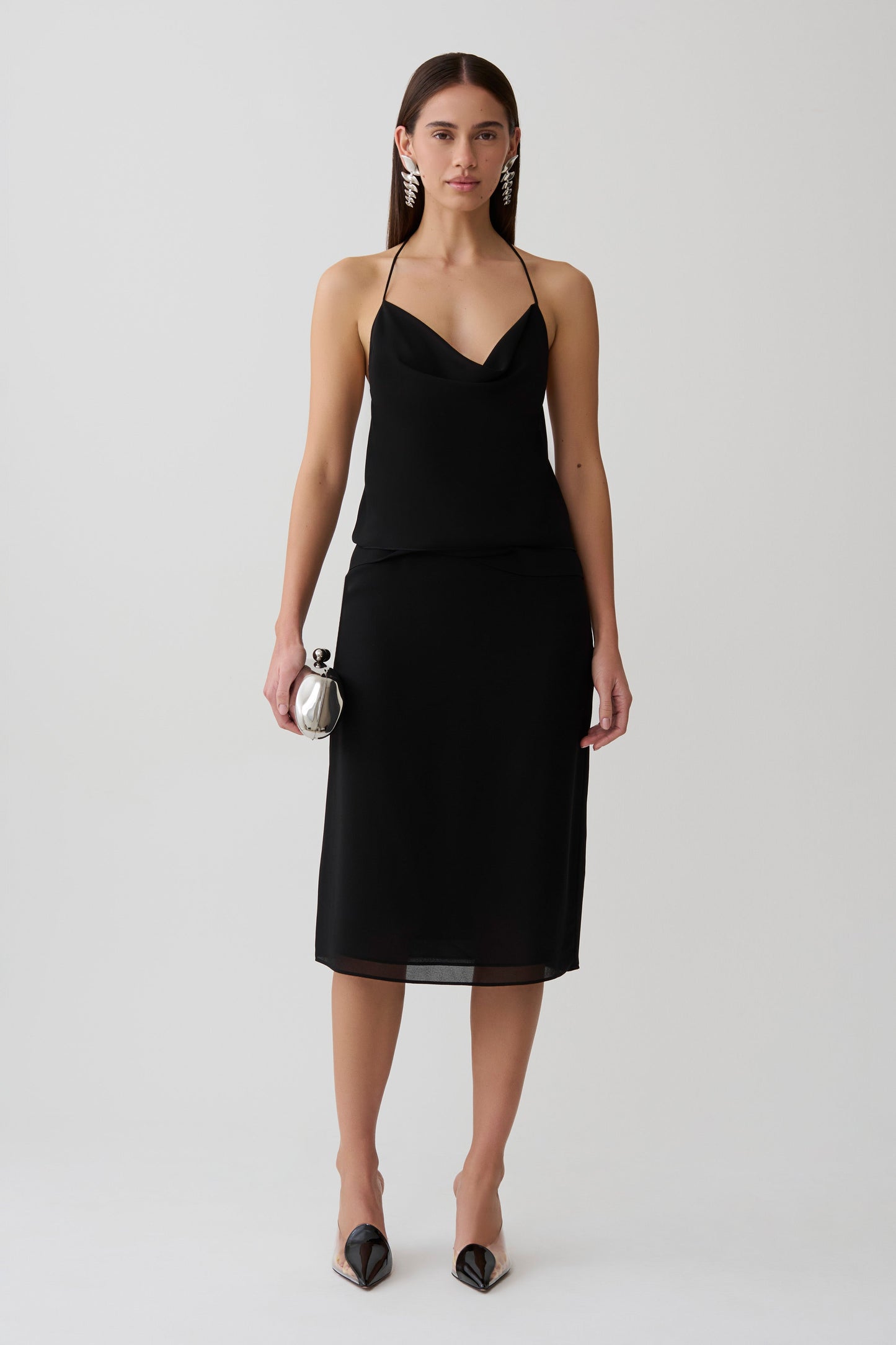 Amelia Low Back Chiffon Top - Black