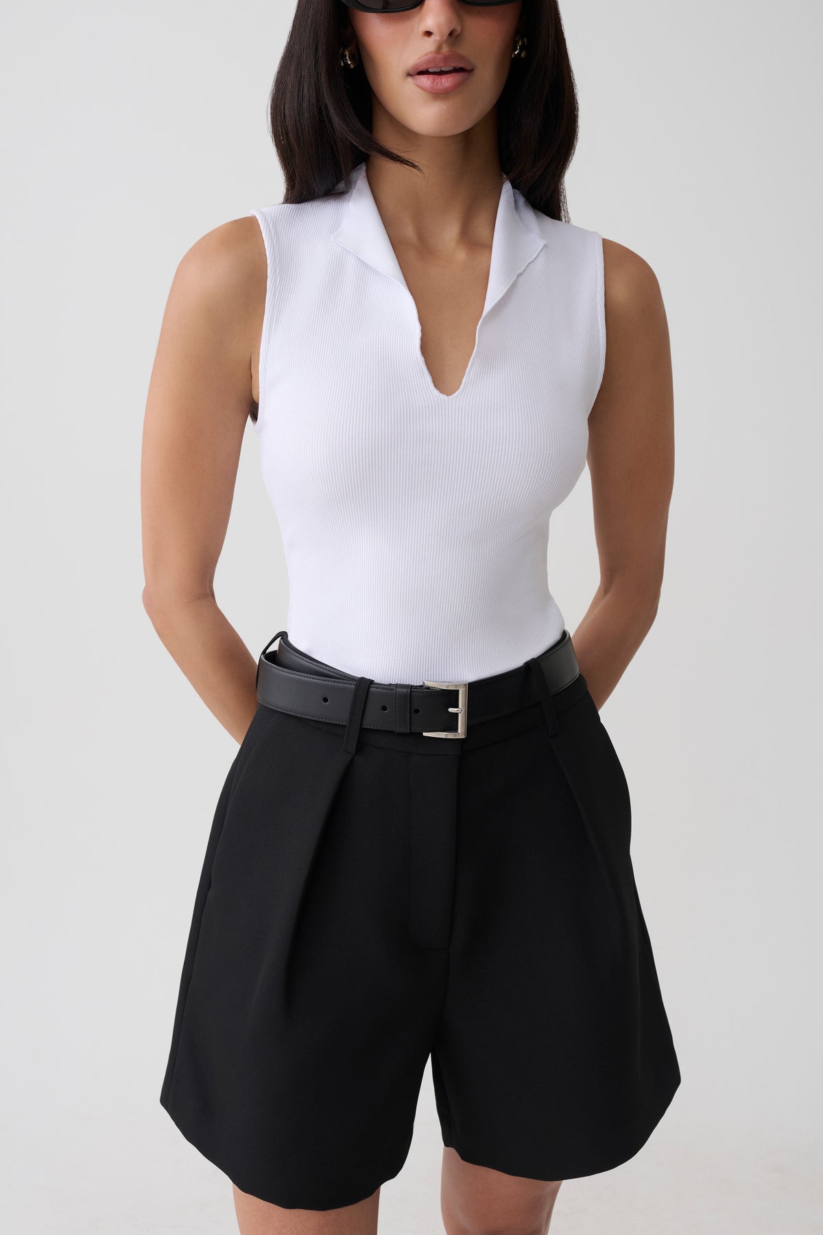 Dominique Pleated Suiting Shorts - Black