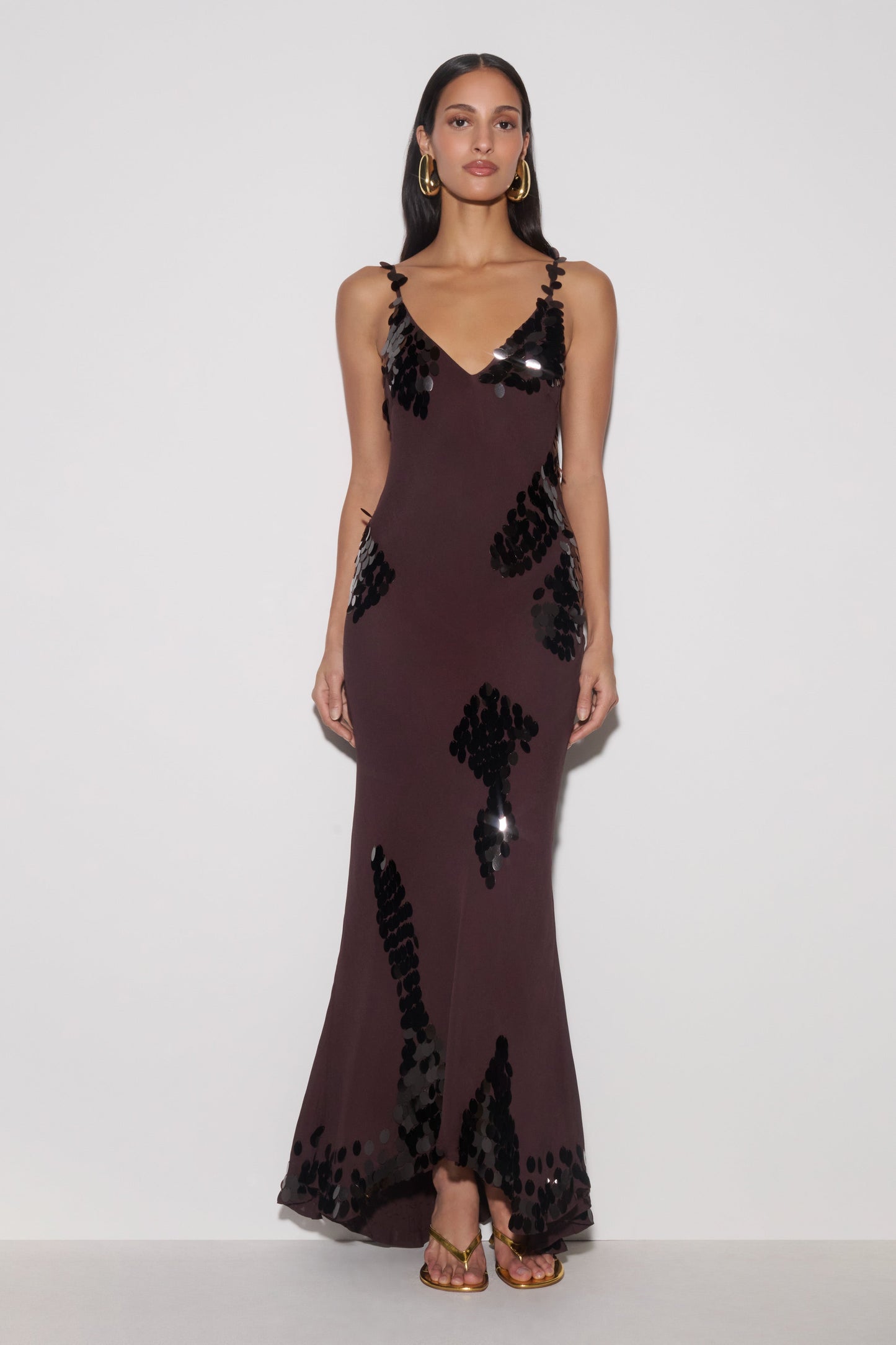 Josette Sequin & Chiffon Maxi Dress - Dark Chocolate