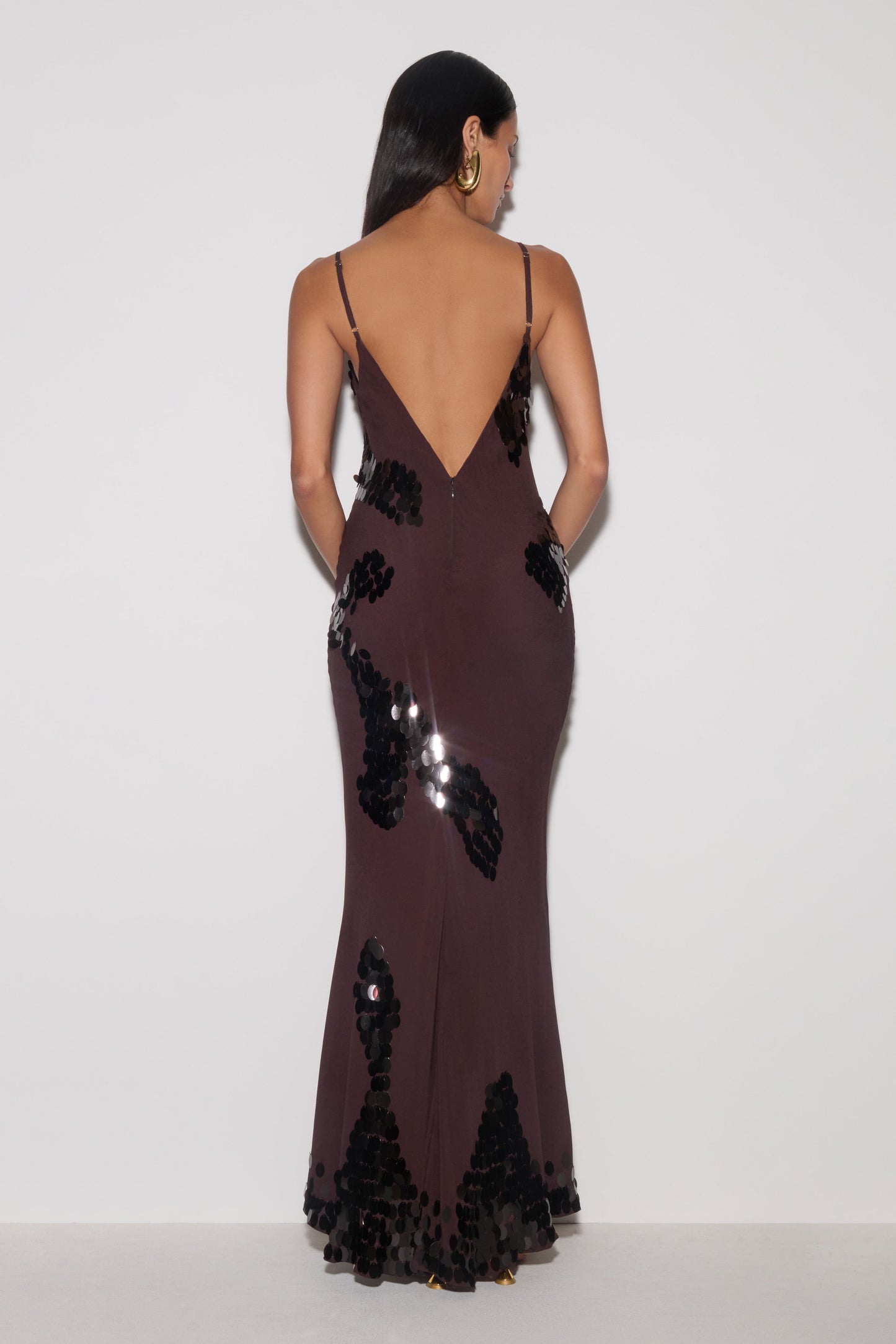 Josette Sequin & Chiffon Maxi Dress - Dark Chocolate