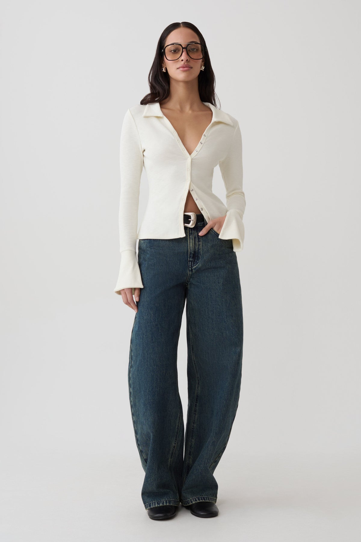 Analisa Button Down Long Sleeve Top - Ivory