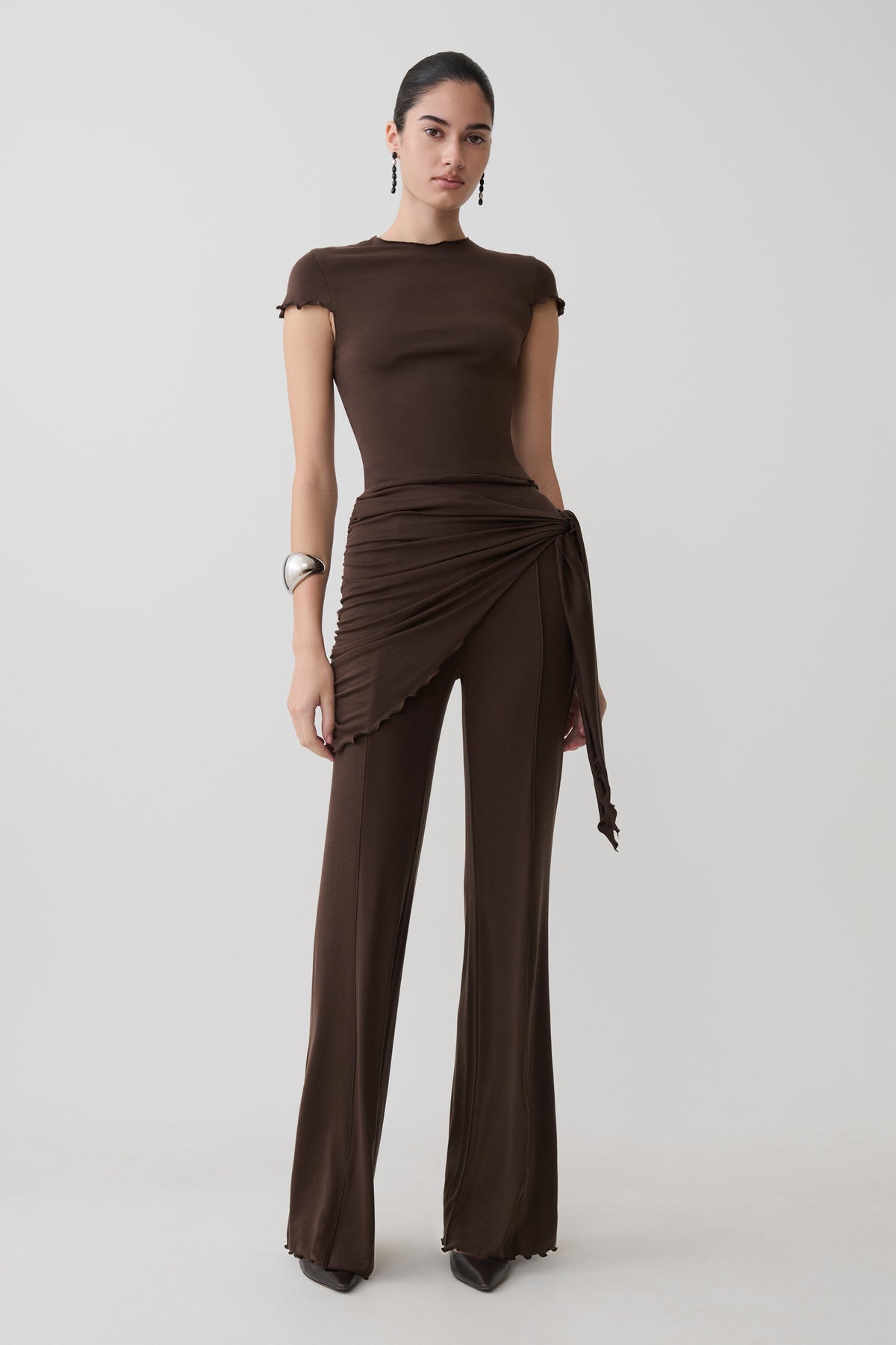 Anfie Straight Leg Pants With Waist Wrap - Dark Chocolate