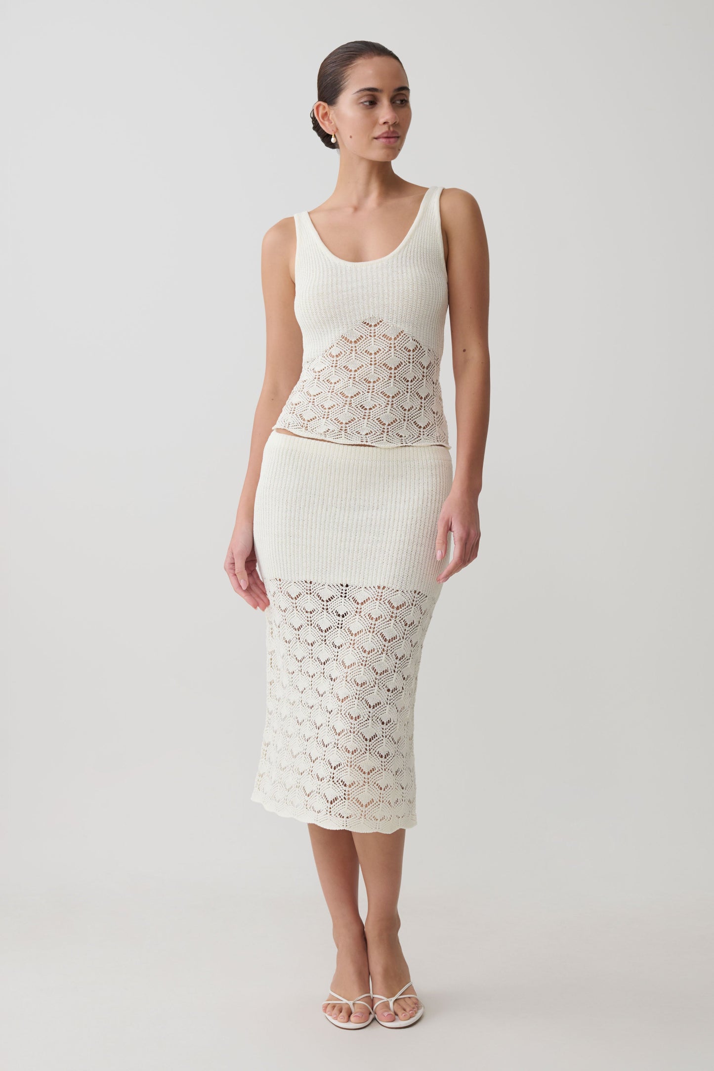 Atlantis Crochet Knit Midi Skirt - White