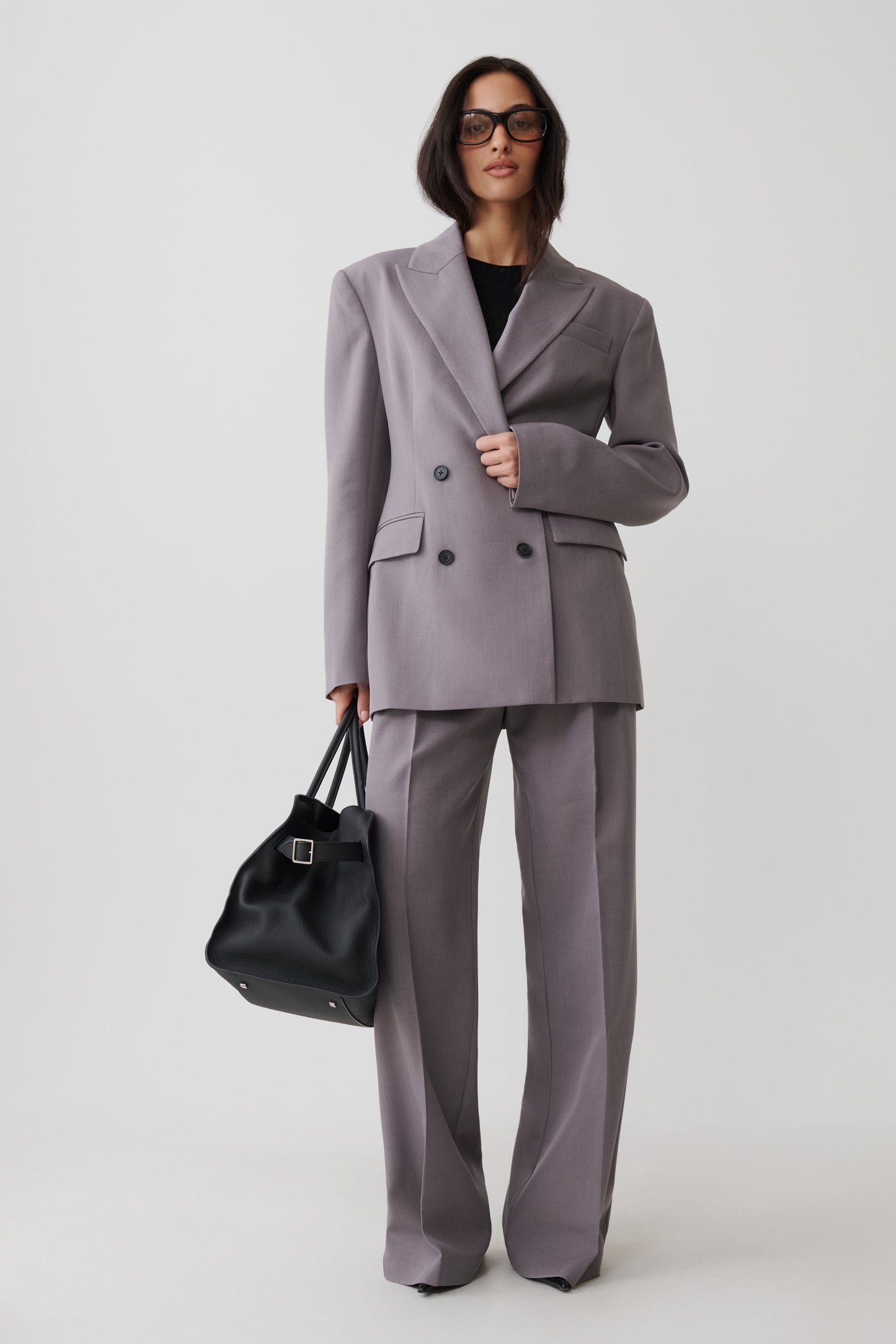 Phoebe Double Breasted Blazer - Light Grey Marle