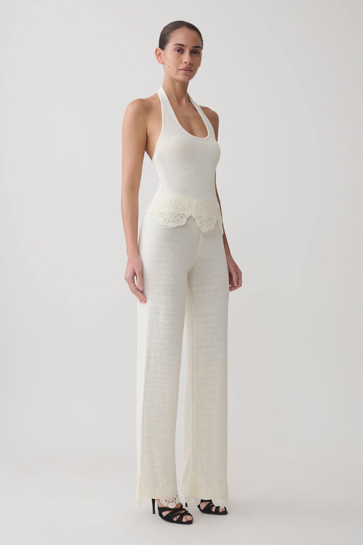 Salley Crochet Halter Longline Top - Ivory