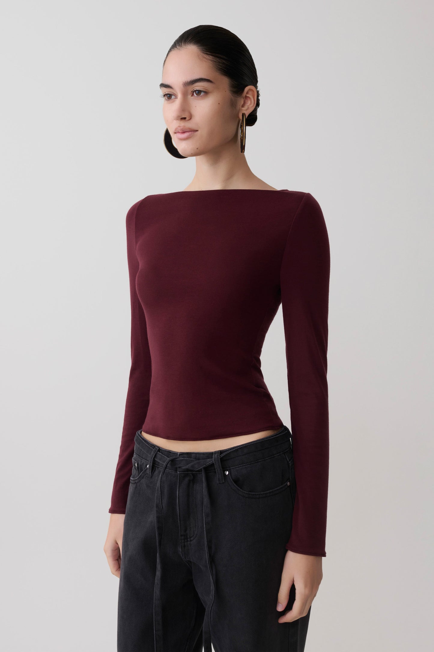 Coraline Long Sleeve Sheer Top - Burgundy