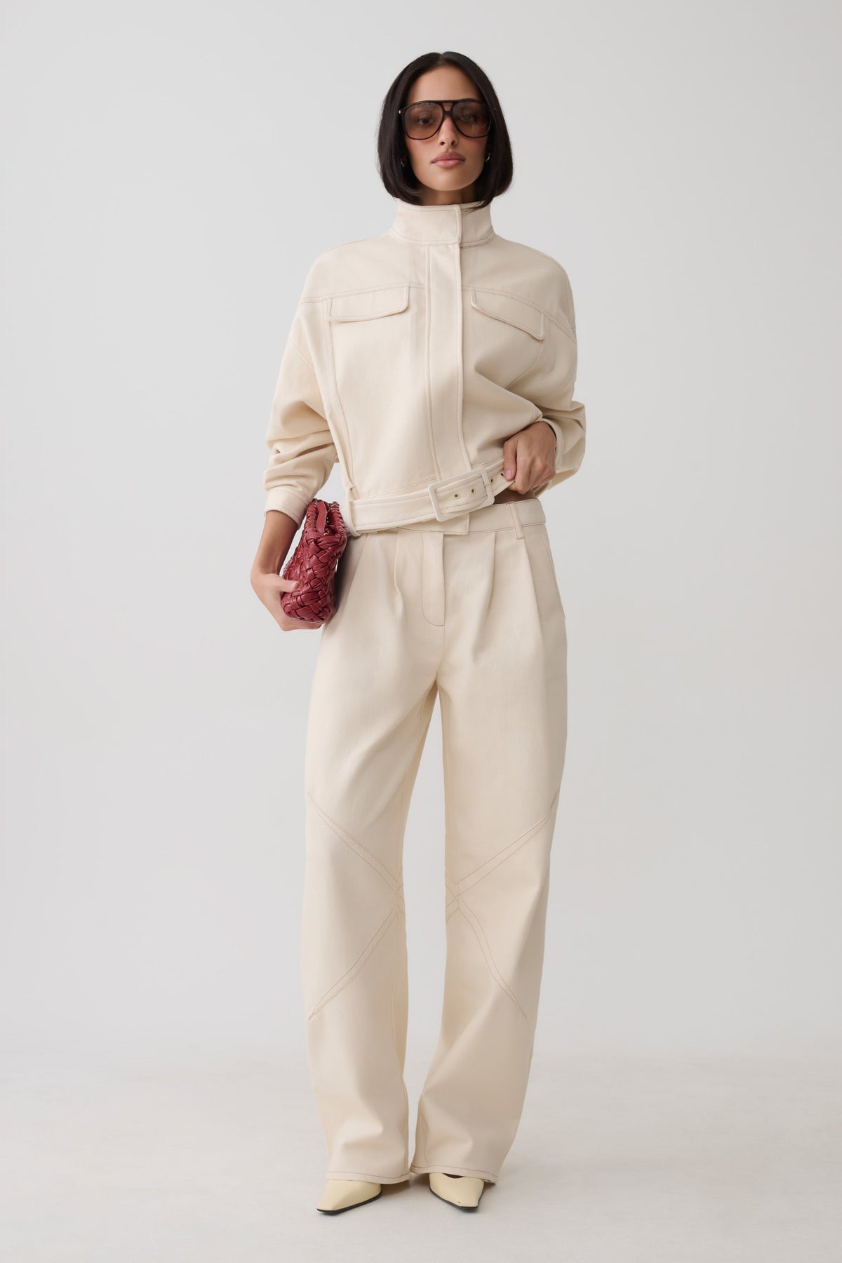 Dane Barrel Leg Denim Pants - Cream