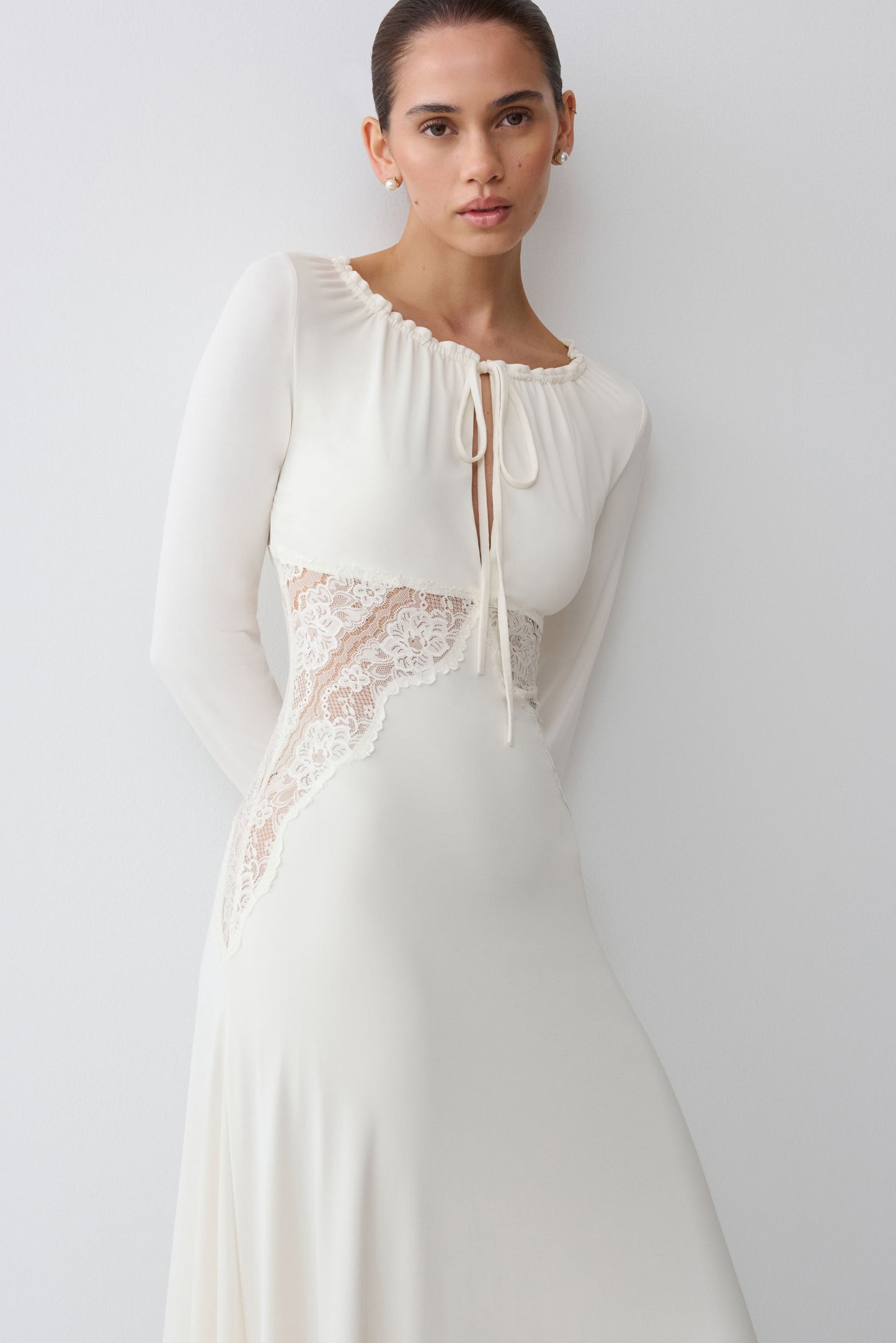 Elethea Lace Slinky Maxi Dress - Ivory