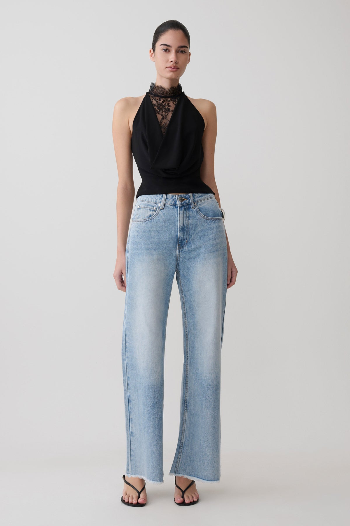 Arra Chiffon & Lace Halter Top - Black