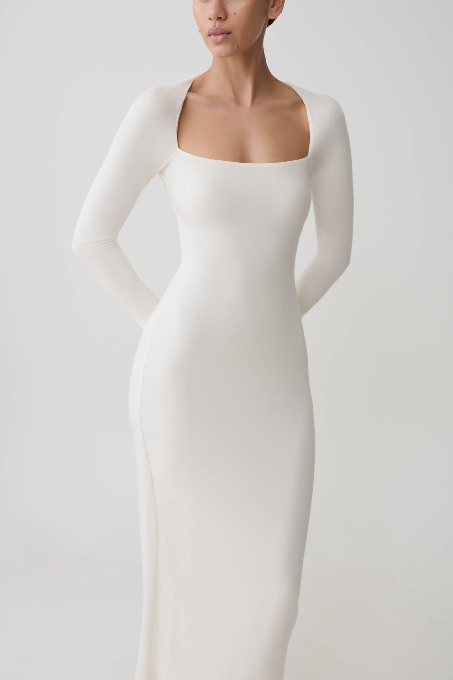 Freja Long Sleeve Wool Midi Dress - White