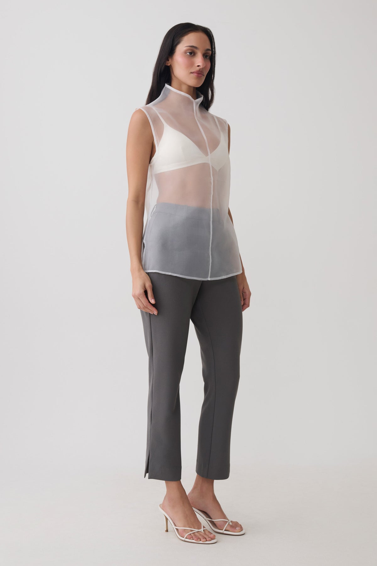 Lillian High Neck Sheer Sleeveless Top - White