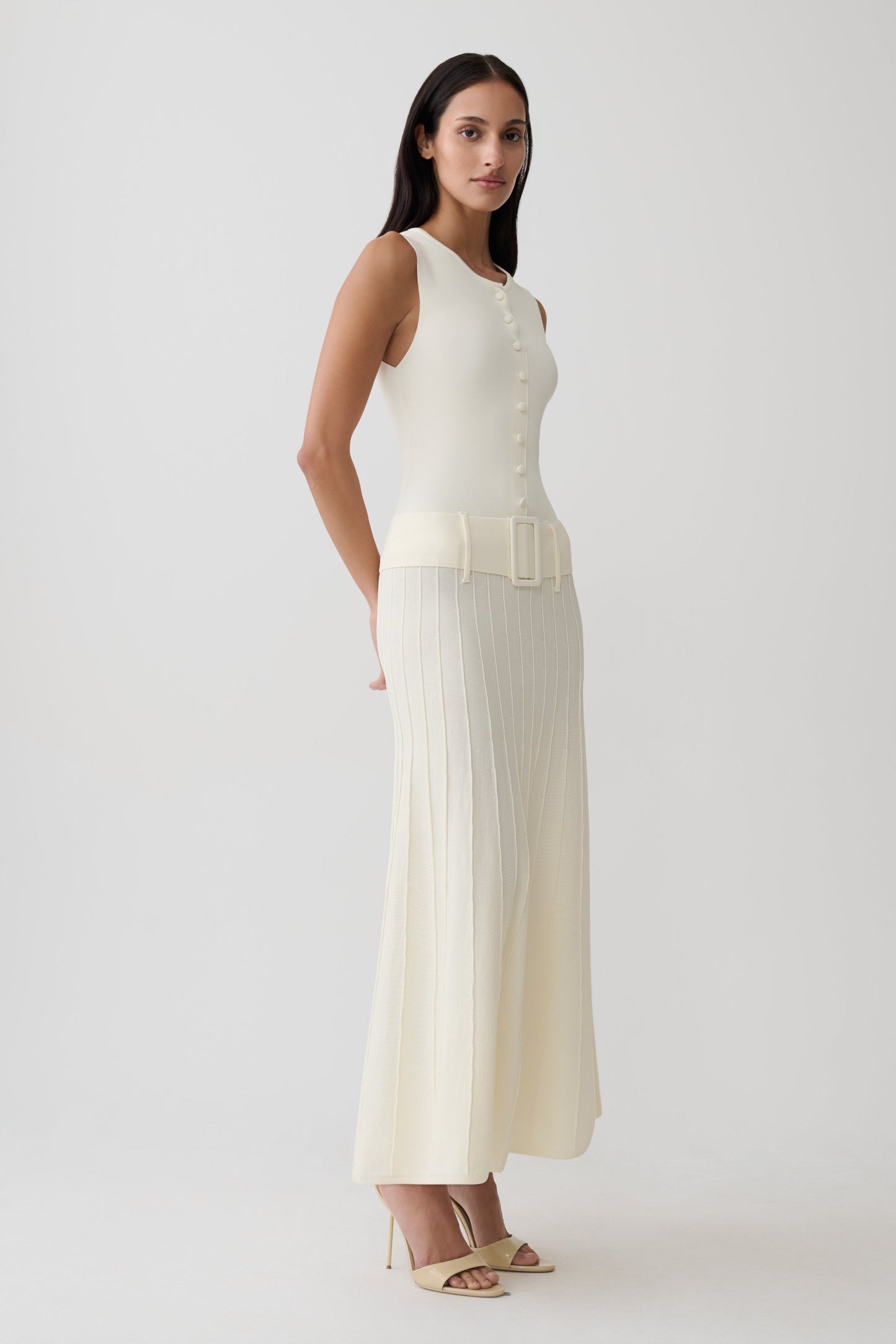 Rebena Pleated Midi Dress - Ivory