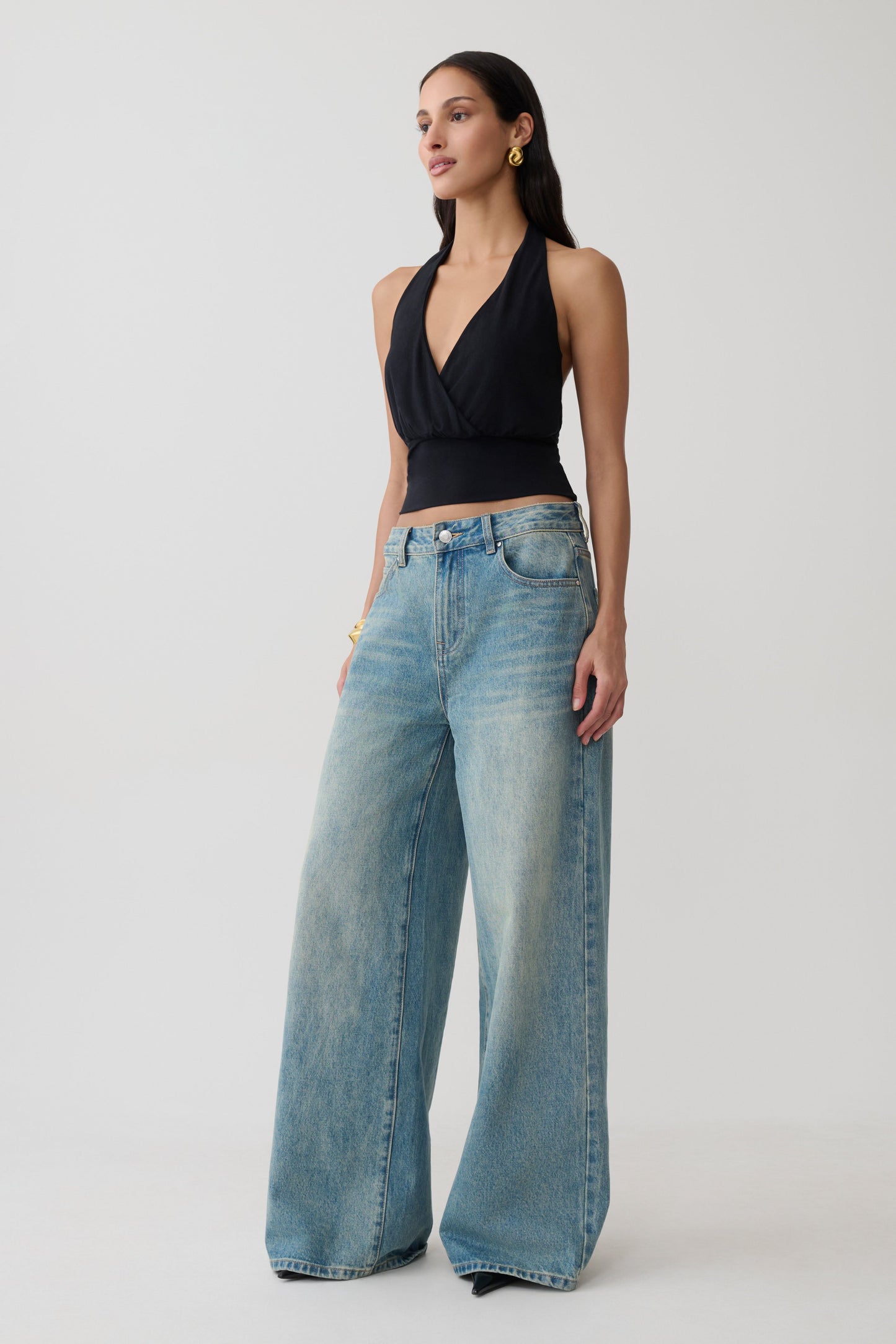 Jina Draped Halter Top - Black