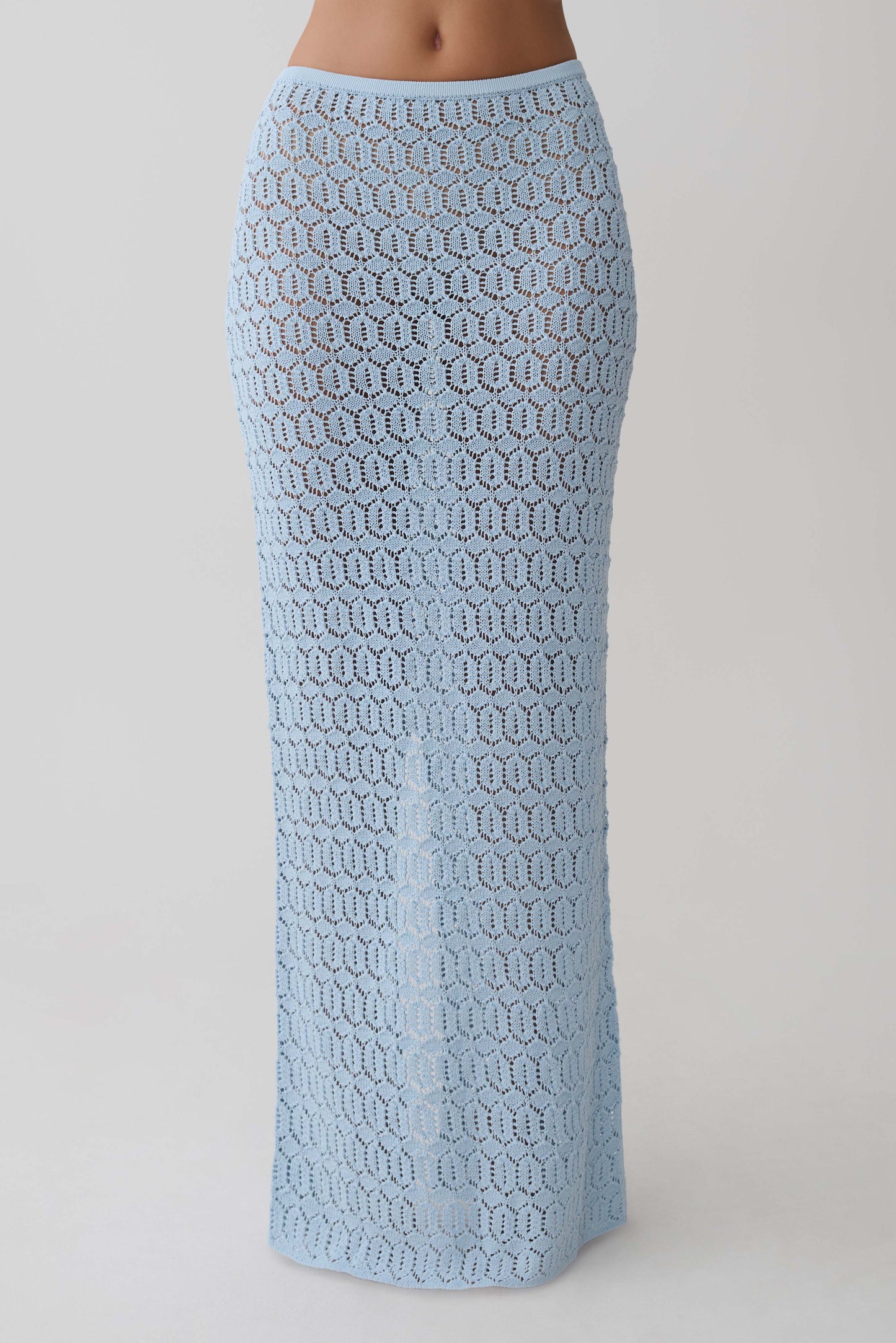 Courtney Crochet Knit Maxi Skirt - Pale Blue