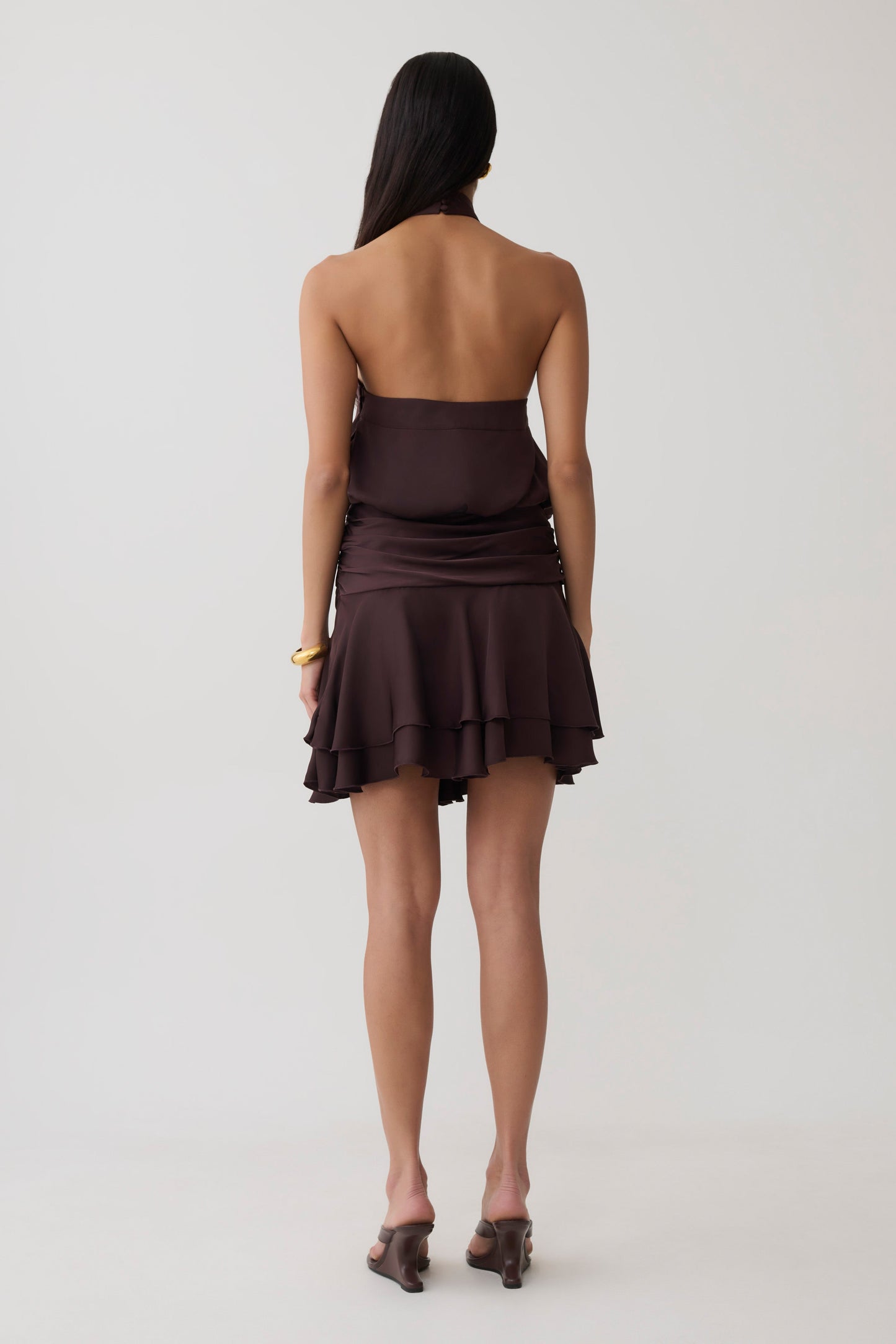 Poppy Satin Halter Mini Dress - Chocolate