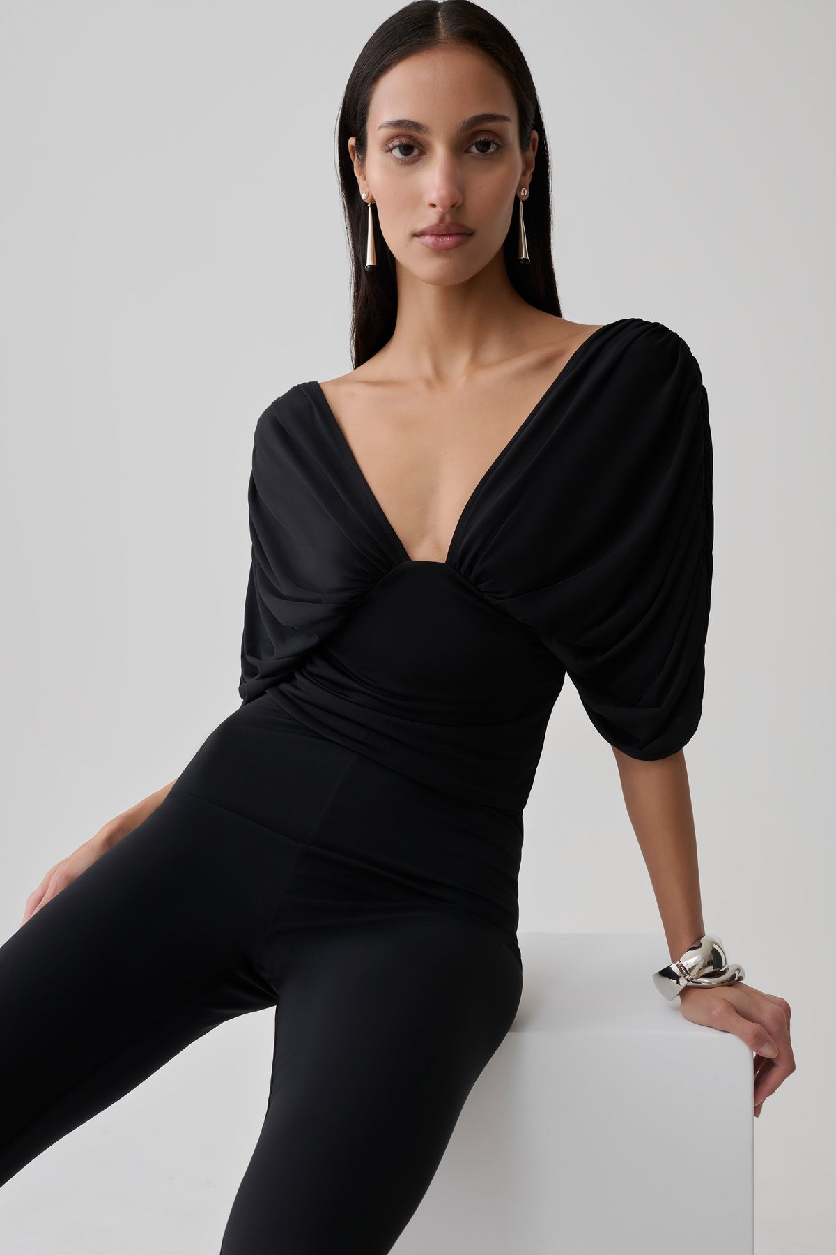 Aerin Gathered Bodice Top - Black