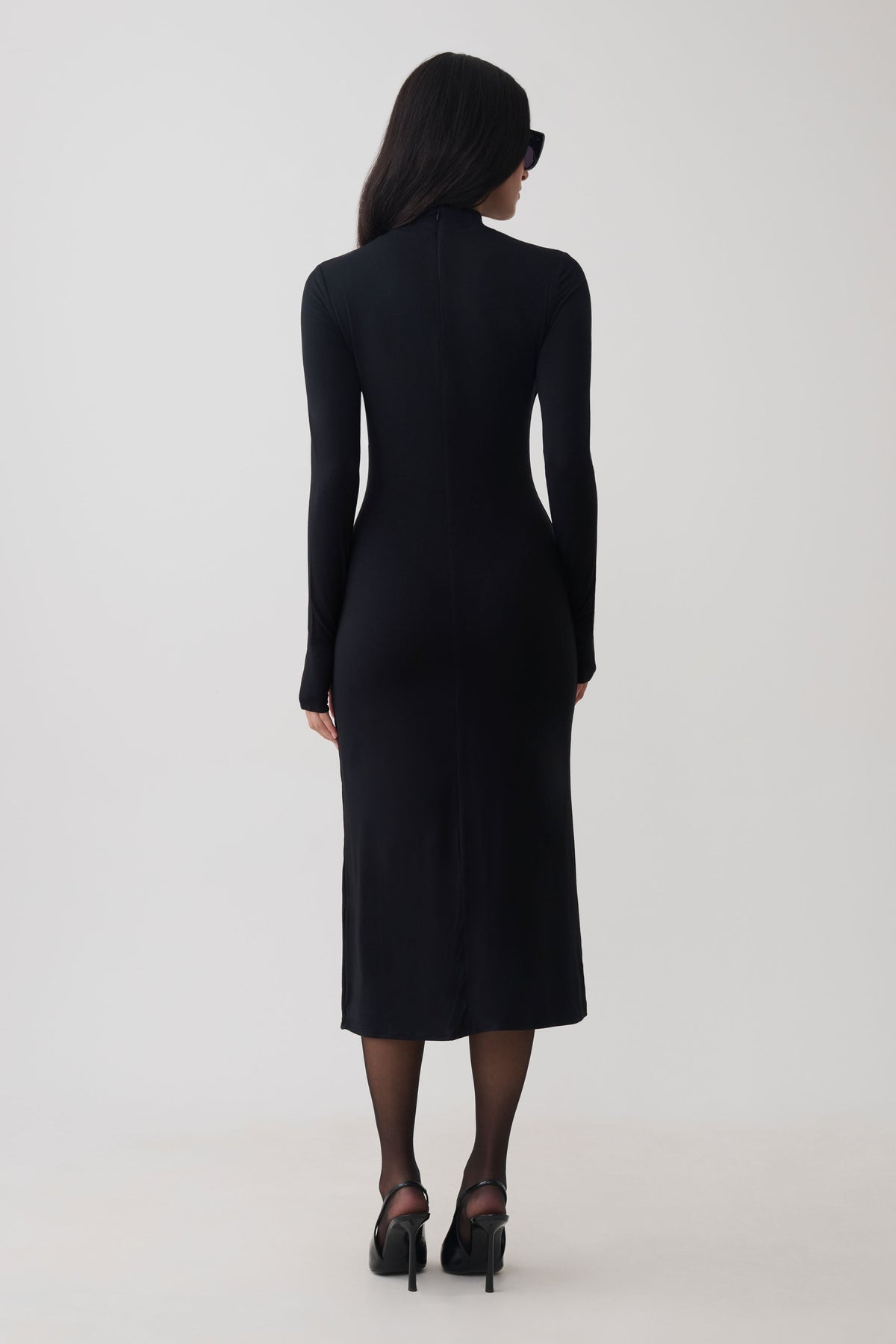 Noelle Longsleeve Roll Neck Midi Dress - Black