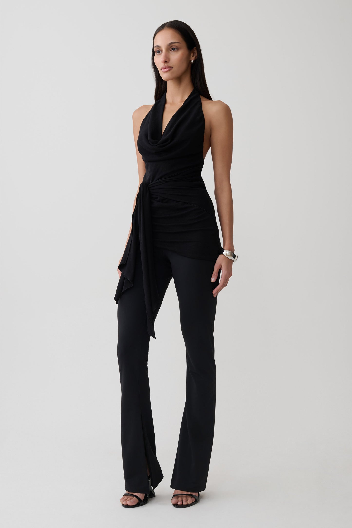 Dolorres Front Tie Halter Top - Black