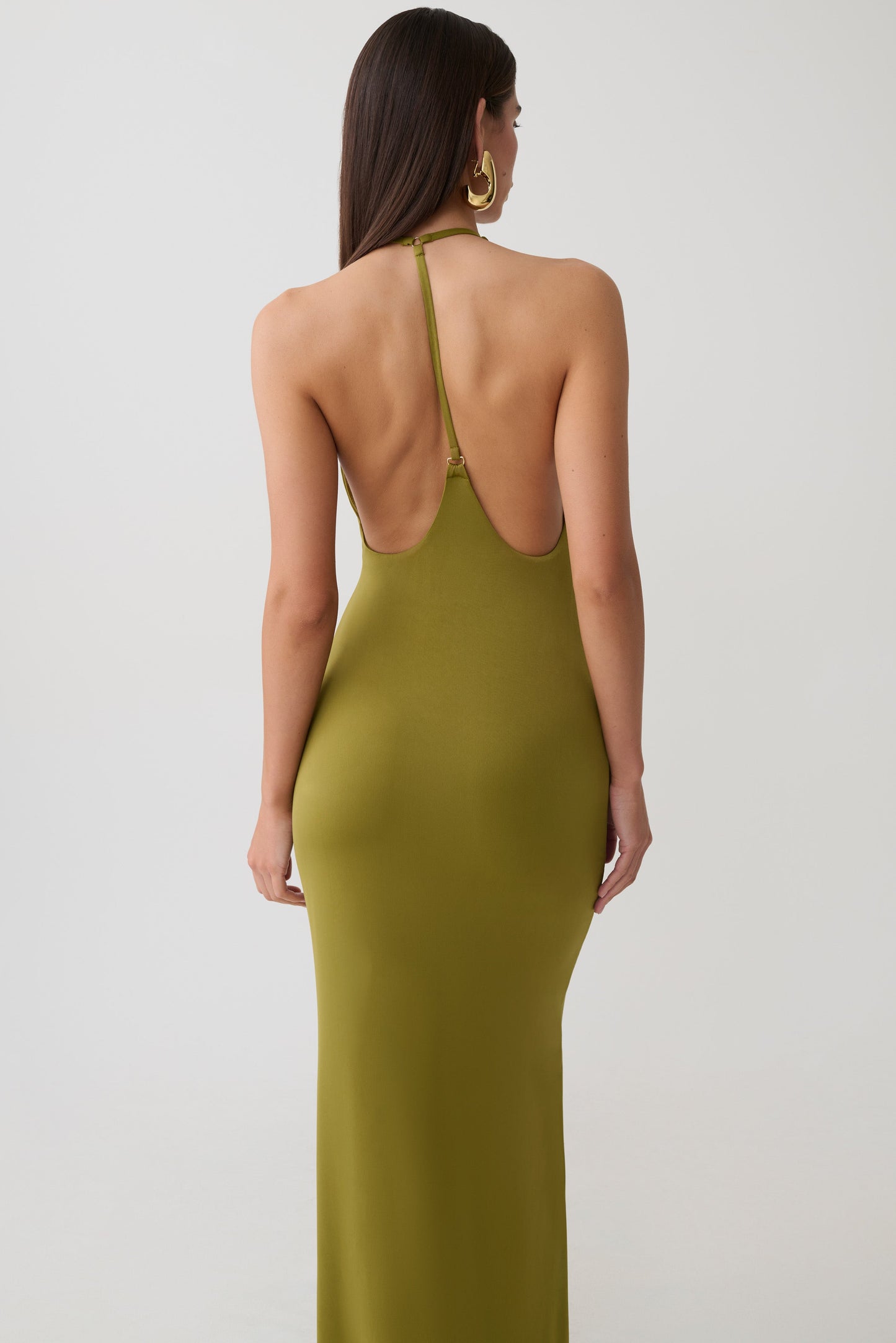 Hana Slinky Plunge Maxi Dress - Martini Olive