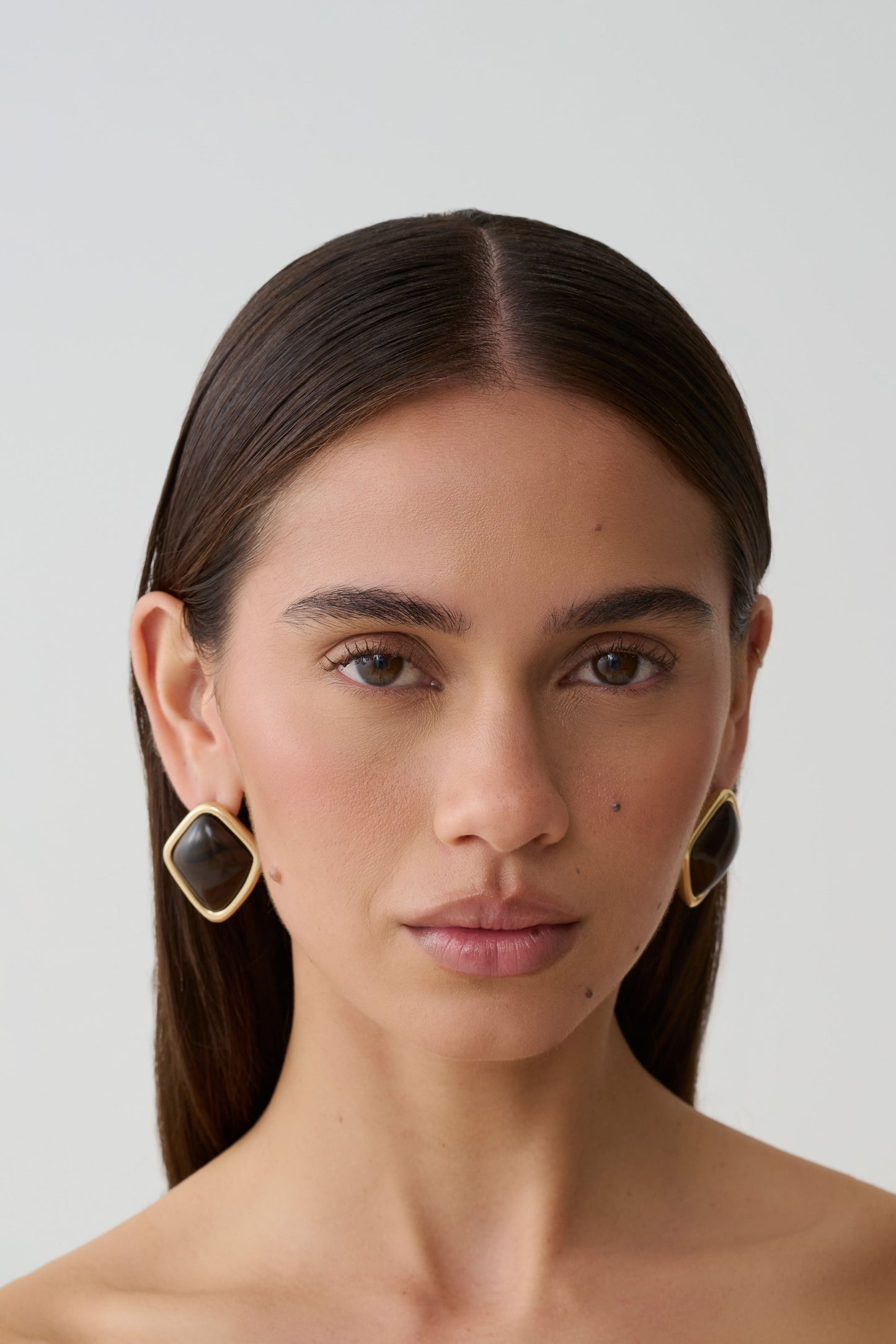 Justice Framed Stone Stud Earring - Gold/Brown