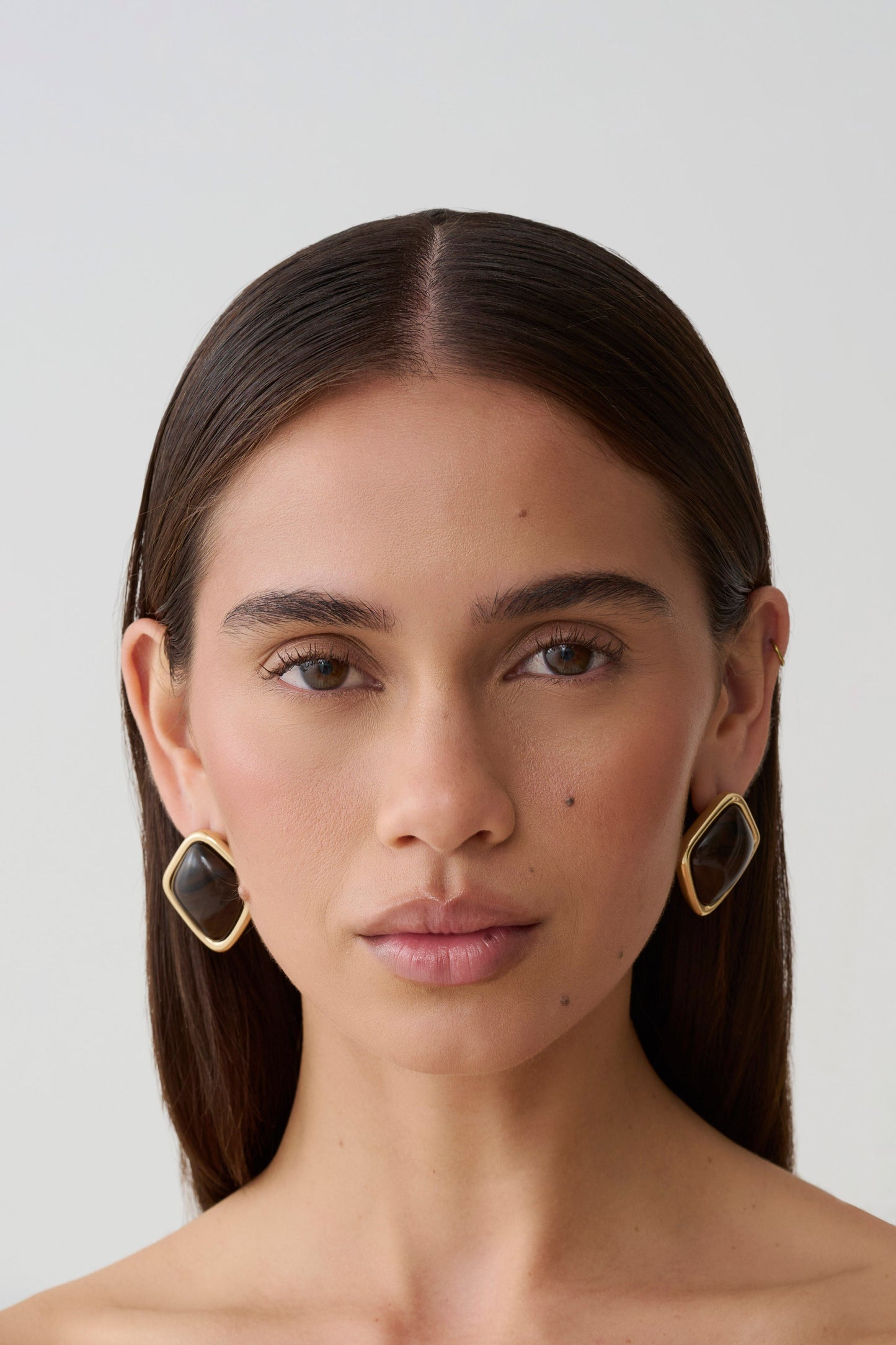 Justice Framed Stone Stud Earring - Gold/Brown