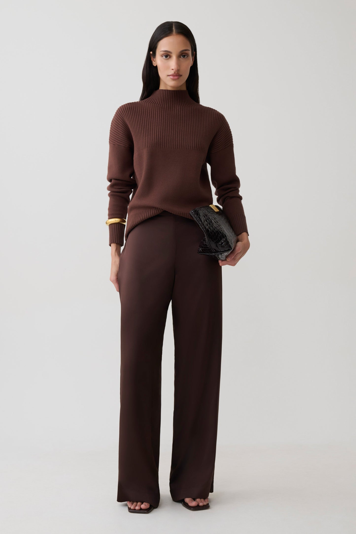 Stanley Ribbed High Neck Jumper - Chocolate
