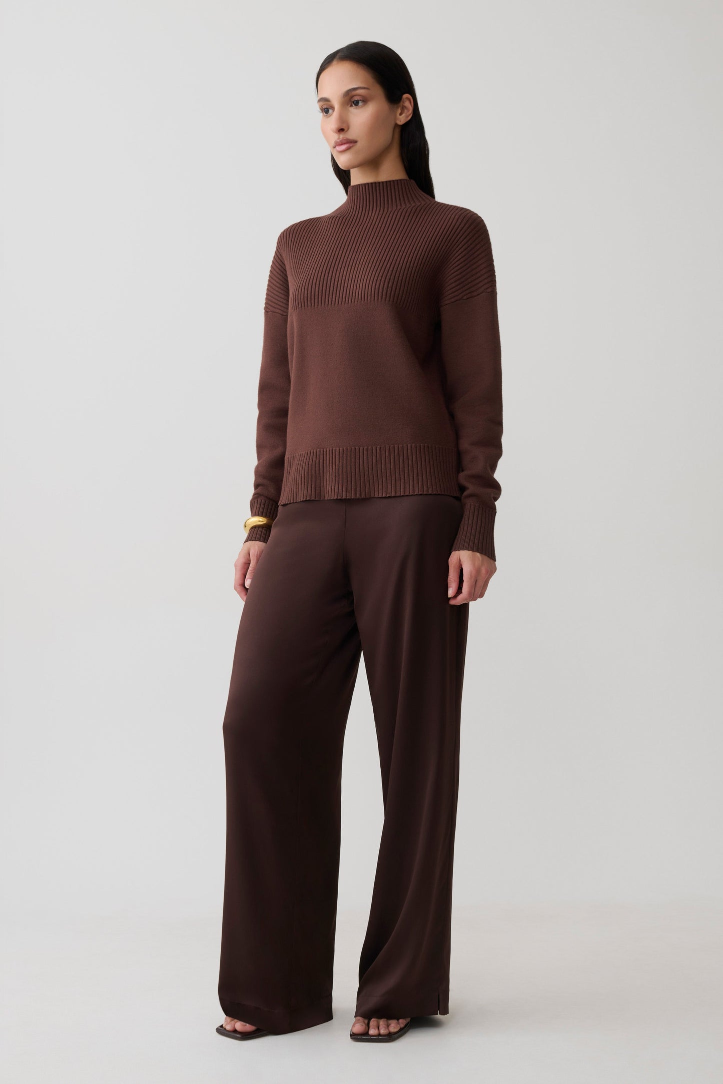 Stanley Ribbed High Neck Jumper - Chocolate