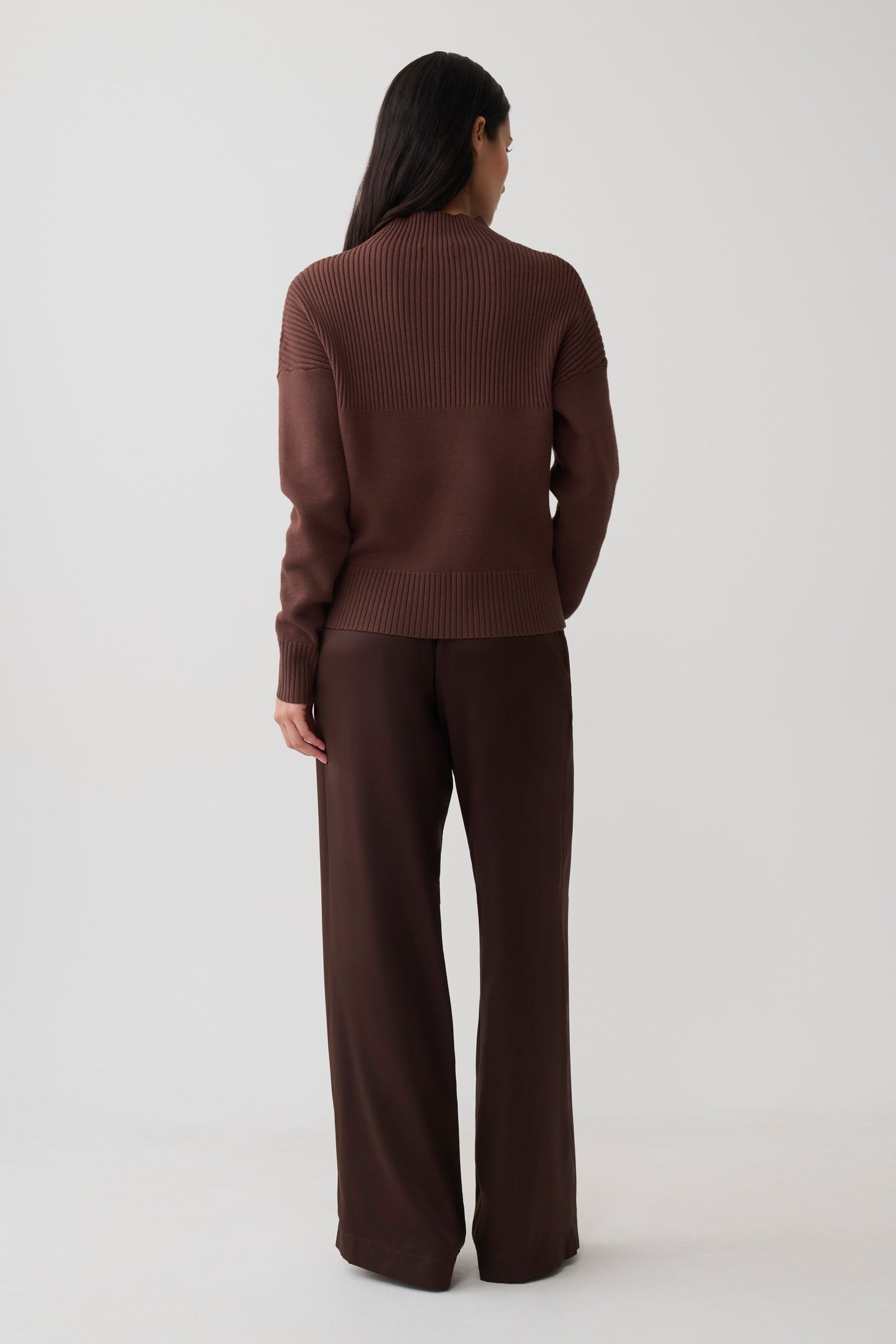 Stanley Ribbed High Neck Jumper - Chocolate