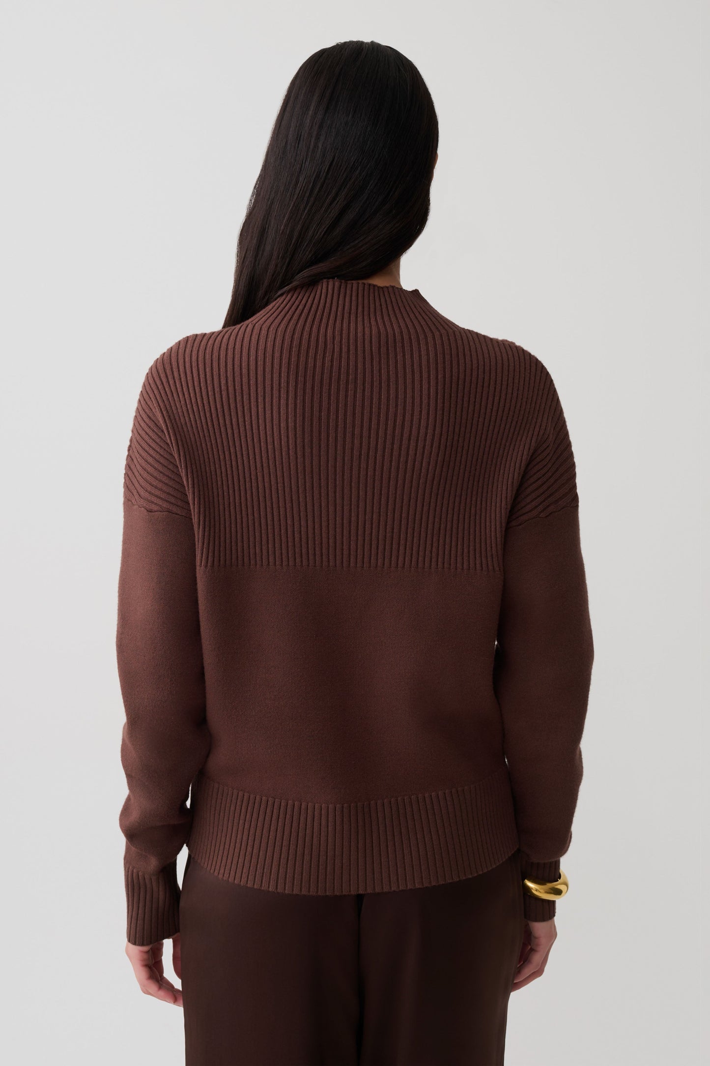 Stanley Ribbed High Neck Jumper - Chocolate