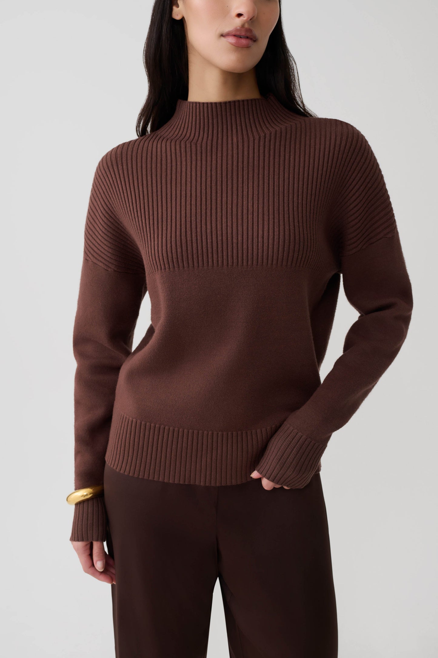 Stanley Ribbed High Neck Jumper - Chocolate