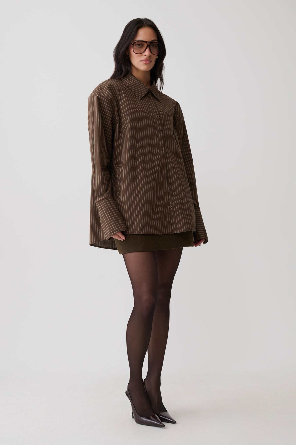 Rosalind Button Back Cotton Shirt - Chocolate Stripe
