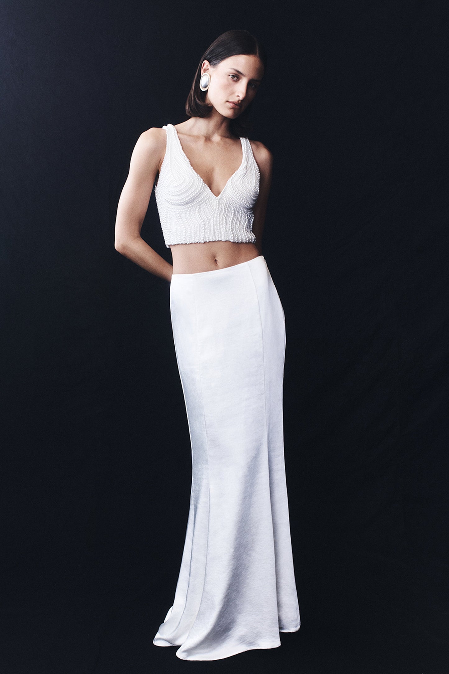 Khloe Satin Fishtail Maxi Skirt - White