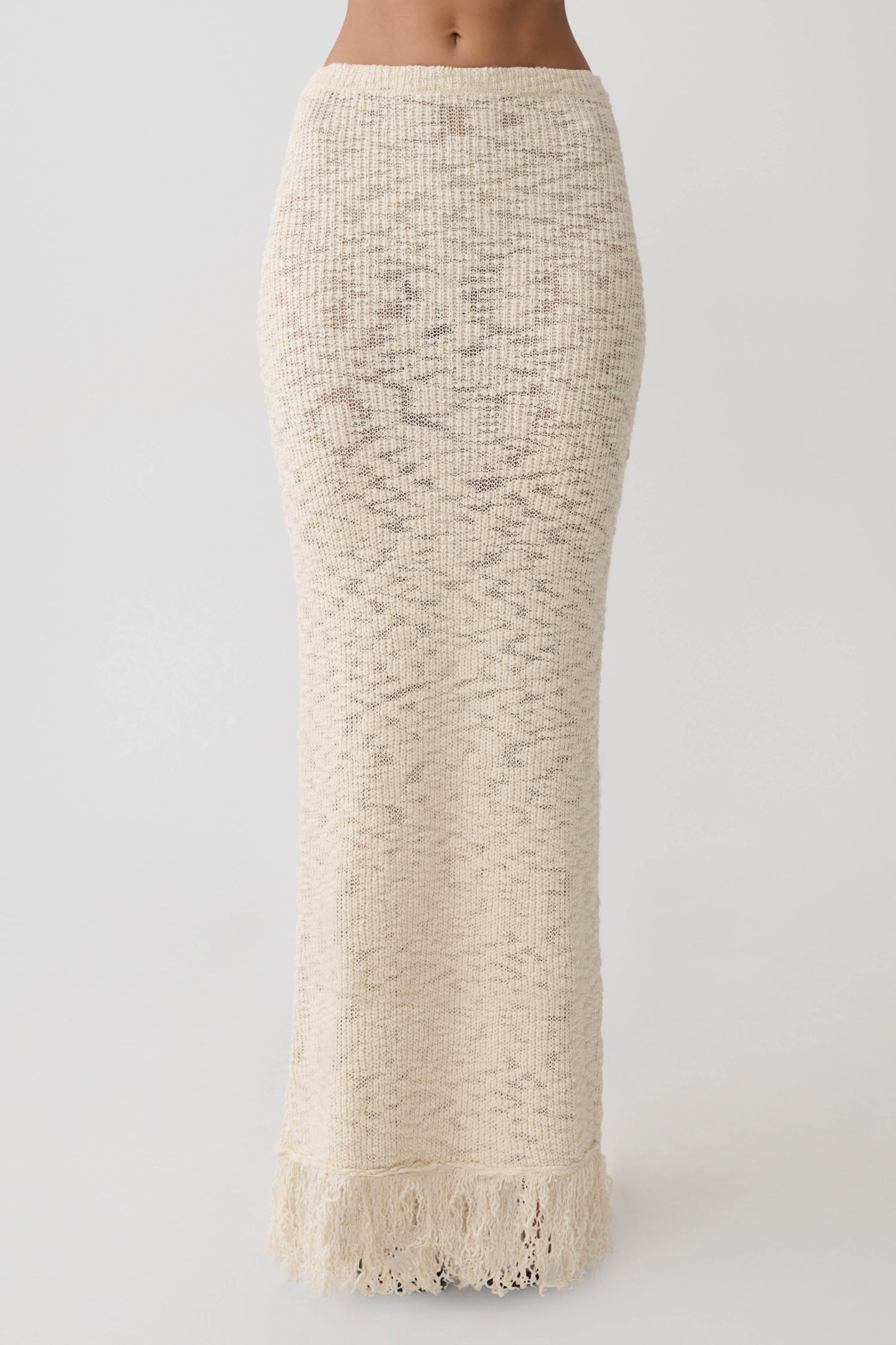 Giovanni Fringe Knit Midi Skirt - Cream