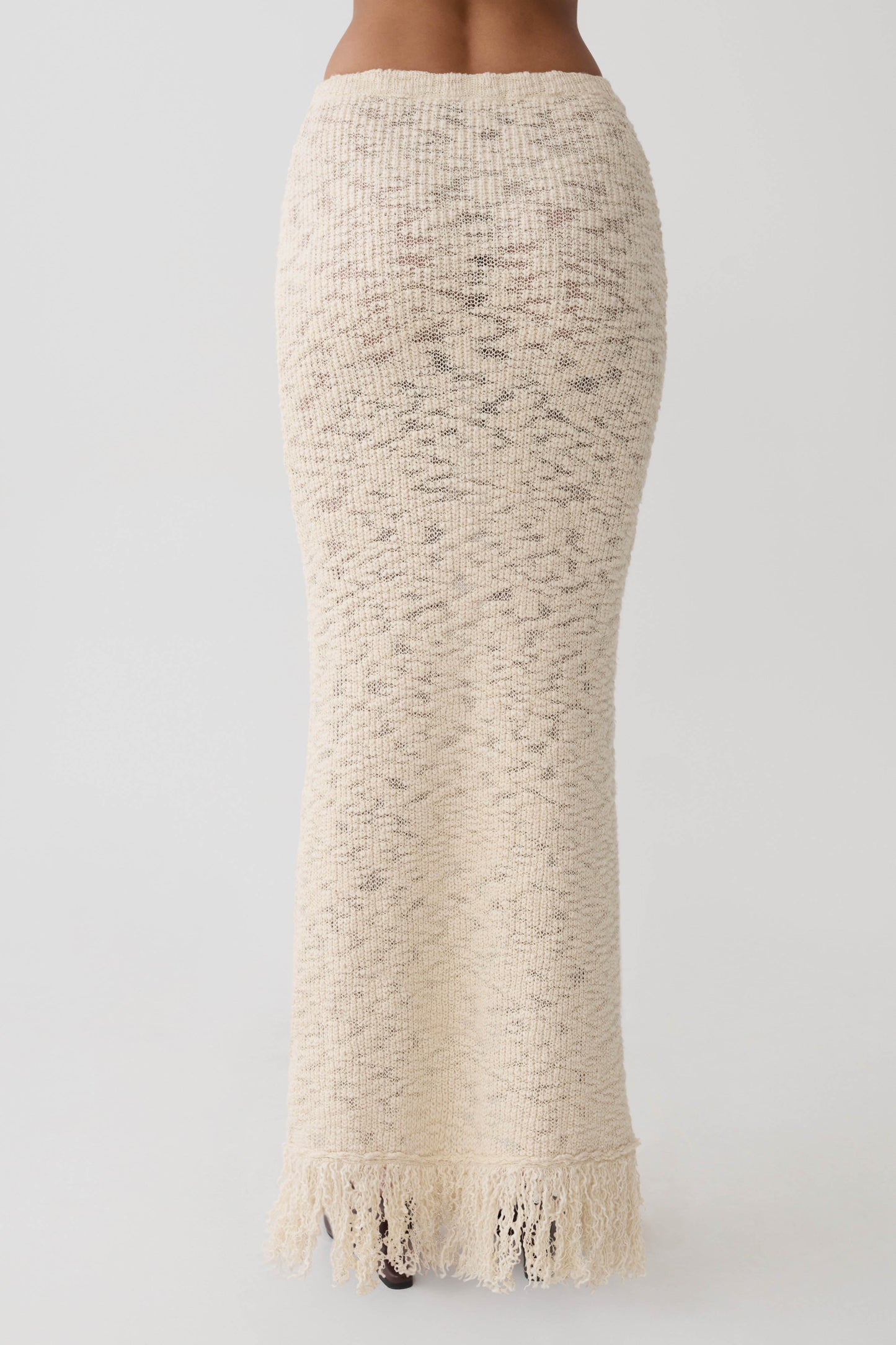 Giovanni Fringe Knit Midi Skirt - Cream