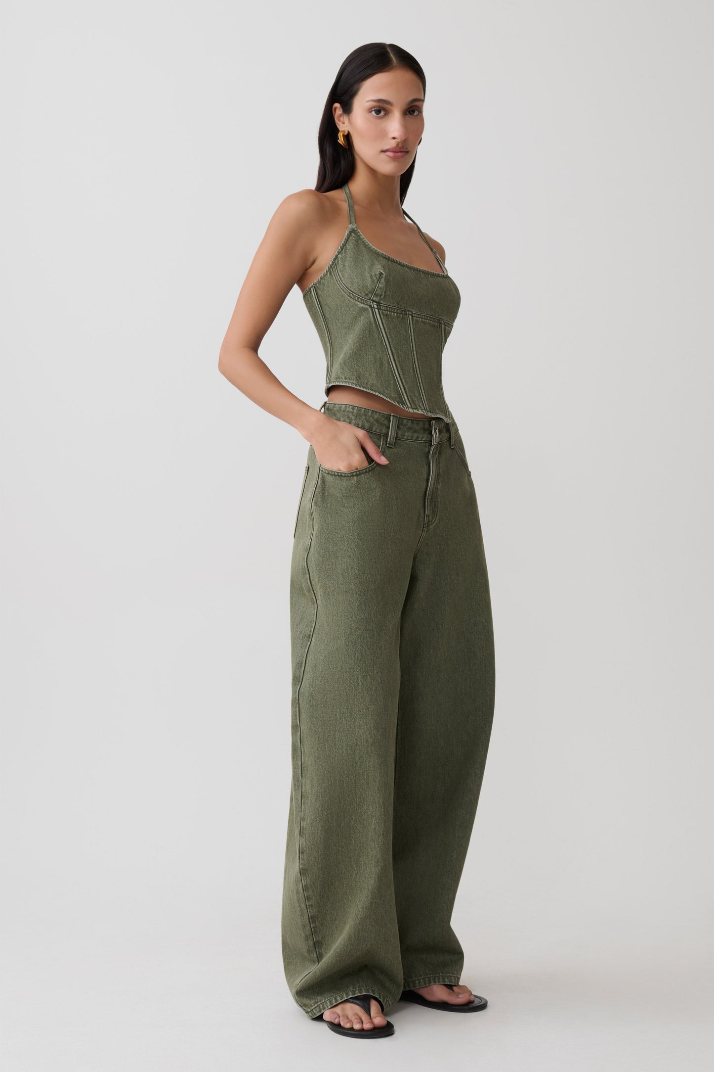 Stephanie Barrel Denim Jeans - Washed Khaki
