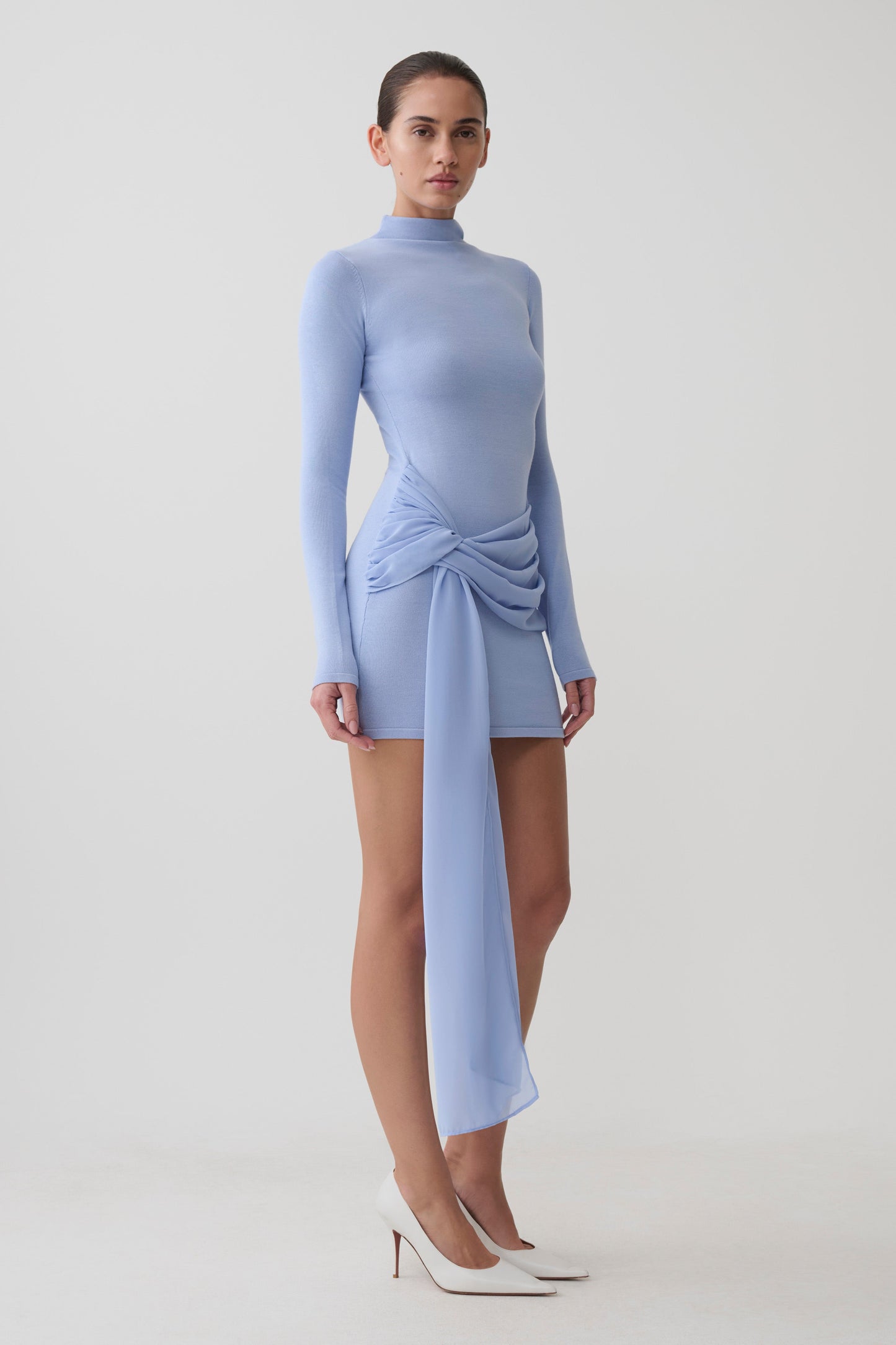 Grayson Knit Chiffon Mini Dress - Cornflower Blue