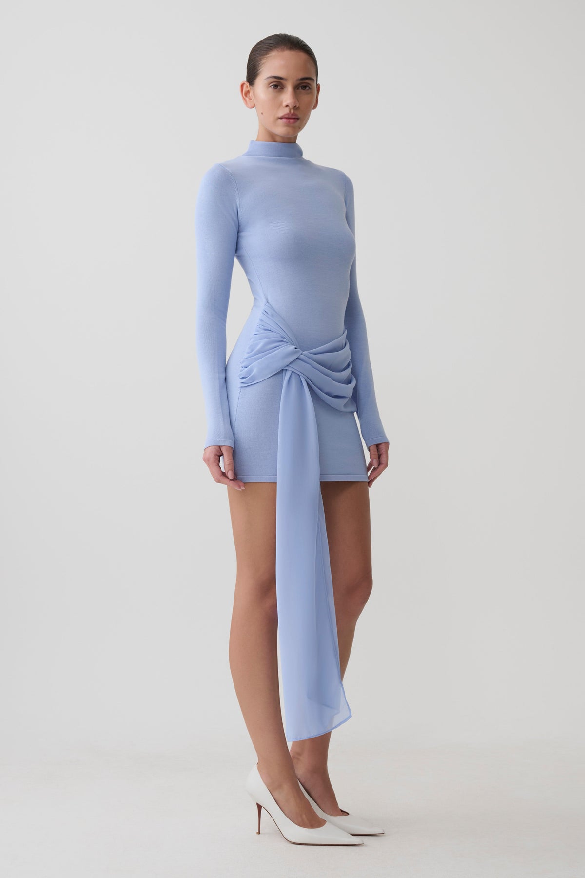 Grayson Knit Chiffon Mini Dress - Cornflower Blue