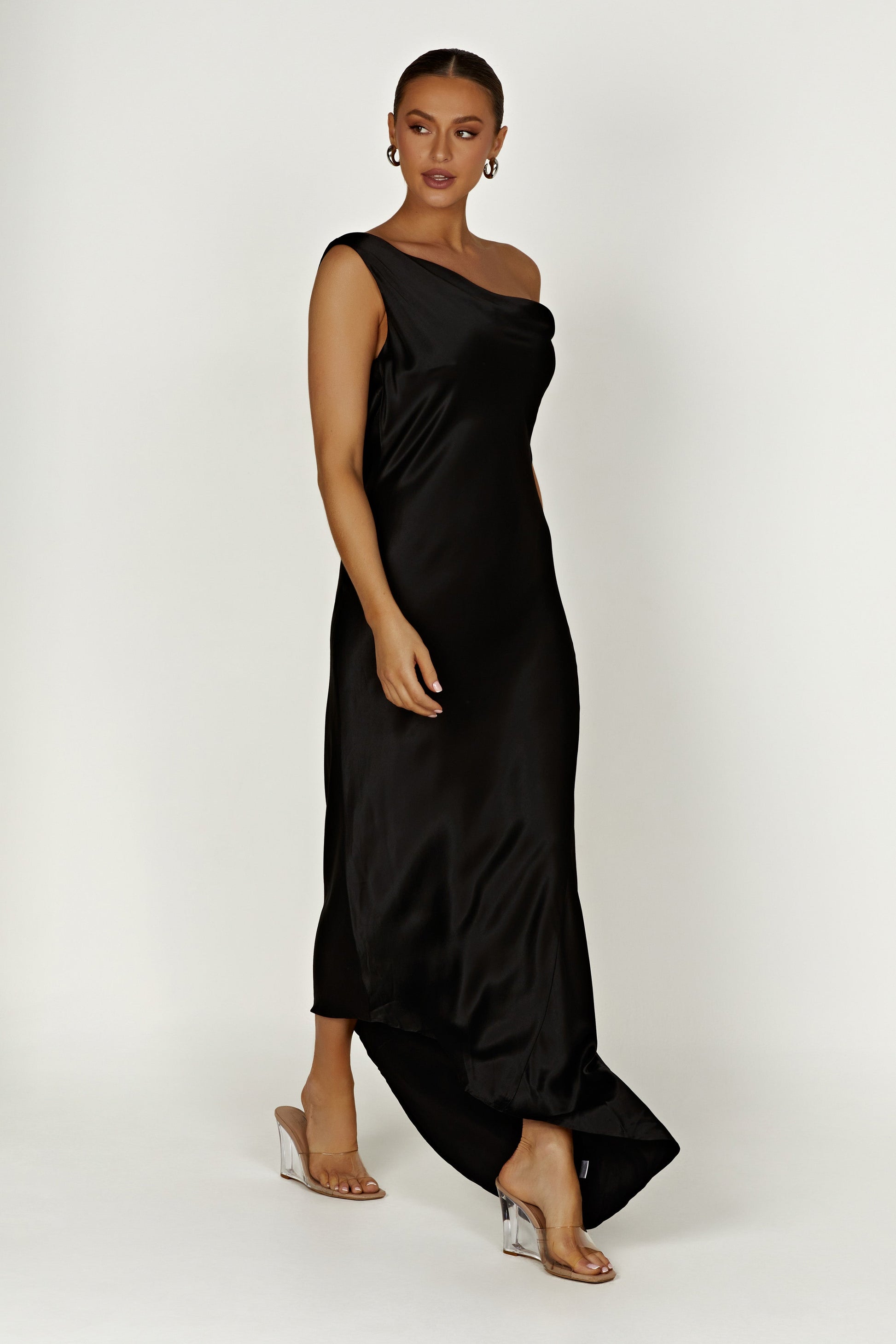 Yvette Slip Maxi Dress With Asymmetrical Hem - Black #5