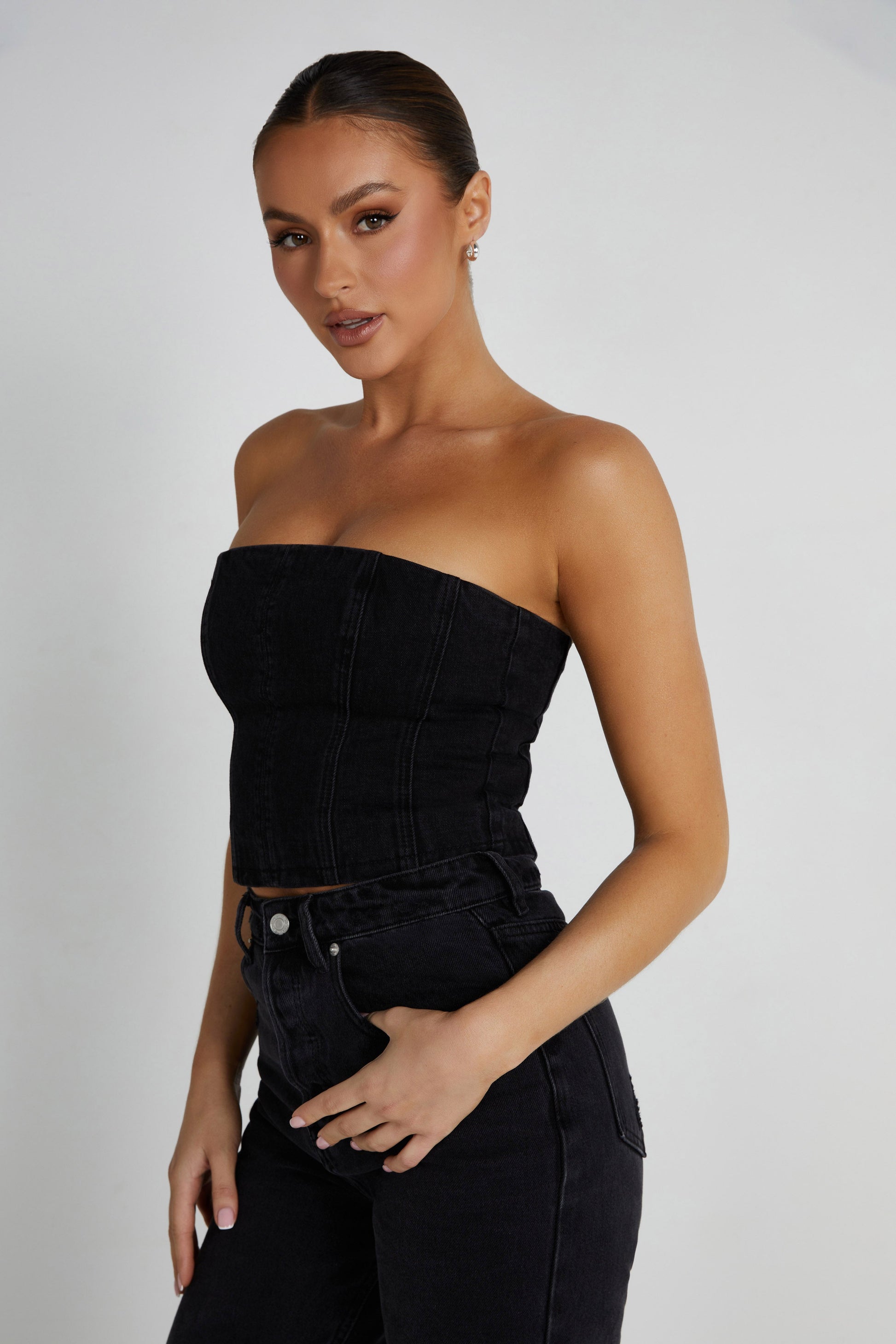 Jordana Denim Tube Top - Washed Black #4