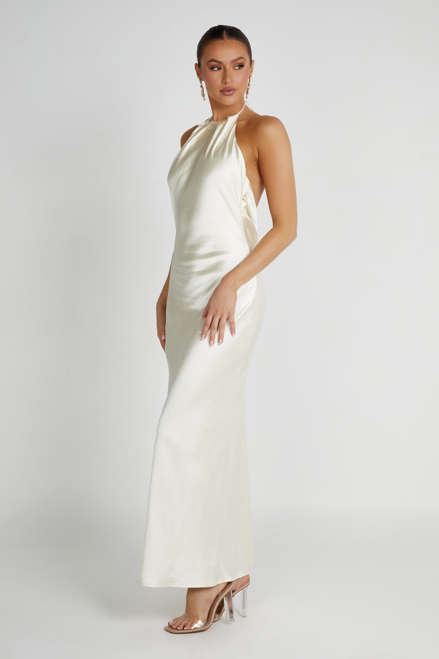 Sammy Satin Halter Maxi Dress - Ivory