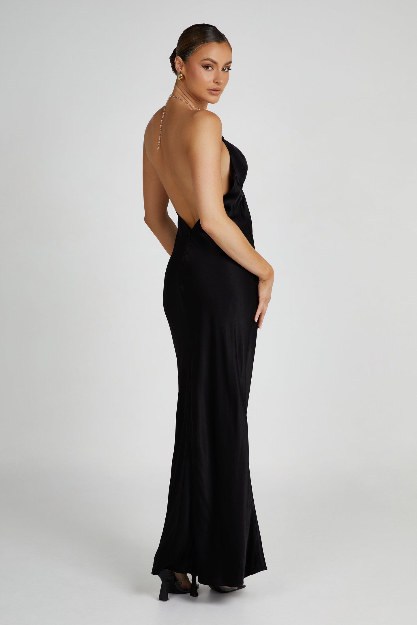 Melissa Satin Cowl Front Maxi Dress - Black