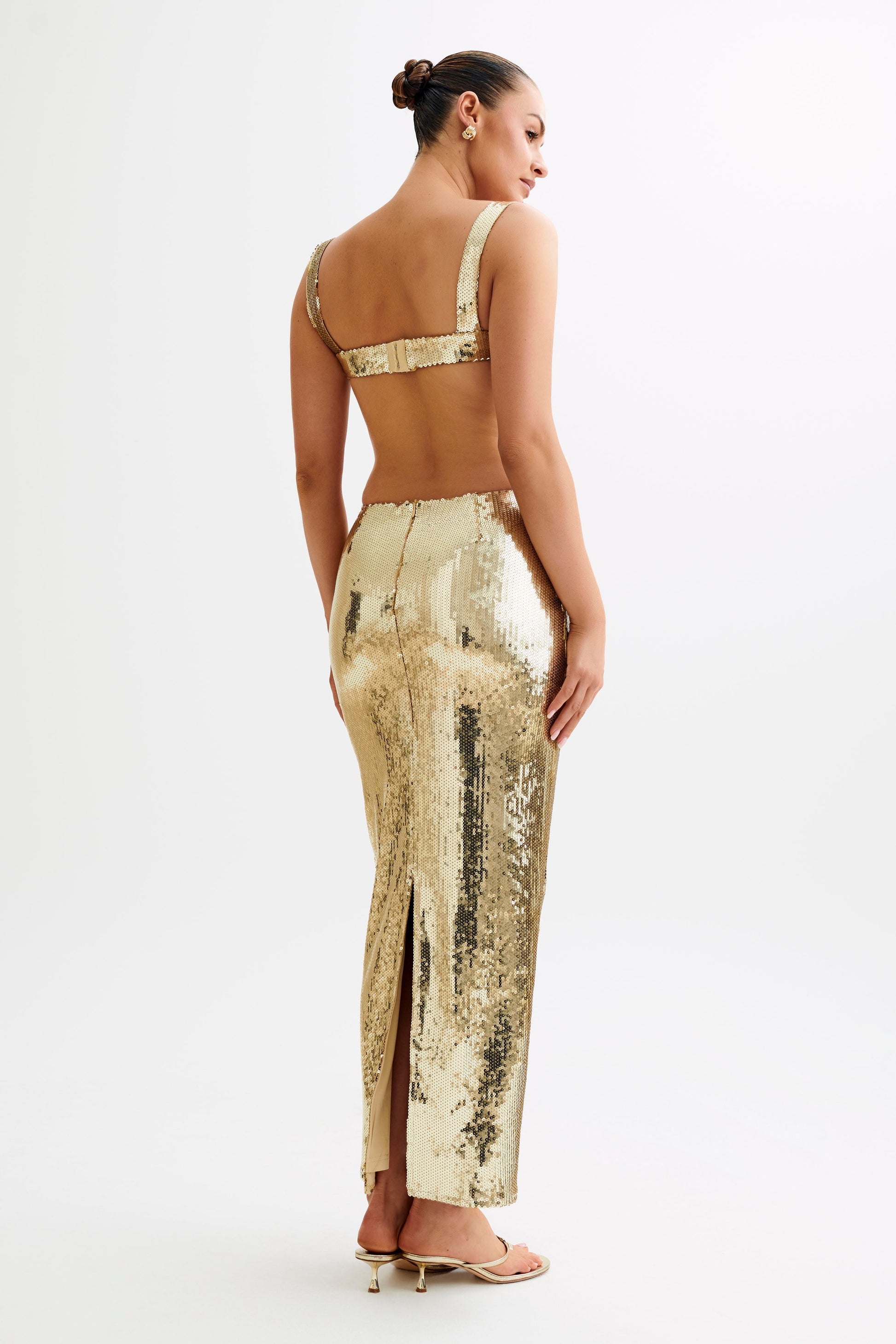 Adoria Sequin Cut Out Maxi Dress - Gold #7