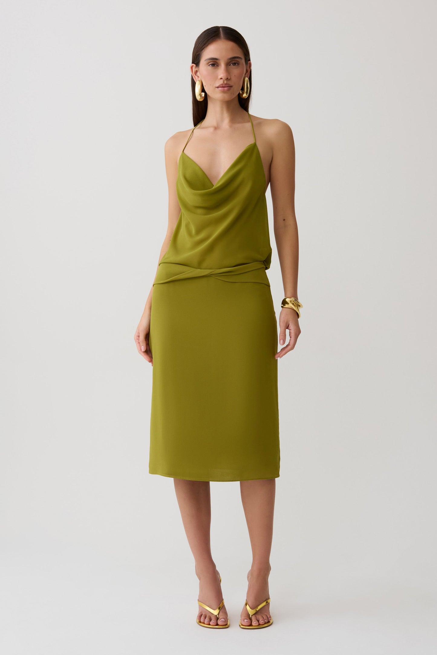 Amelia Low Back Chiffon Top - Green