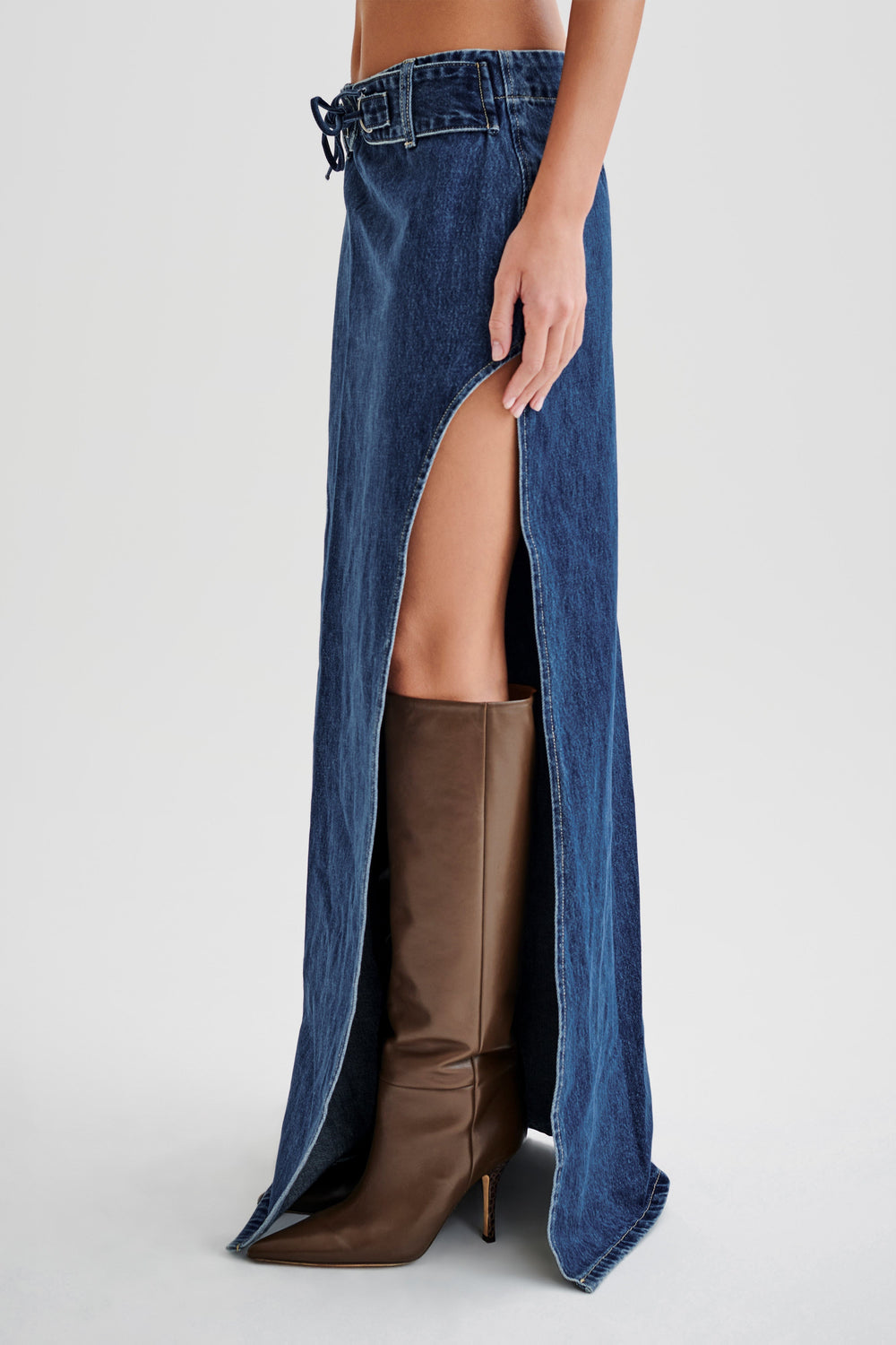 Ramsey Denim Maxi Skirt With Split - Dark Blue