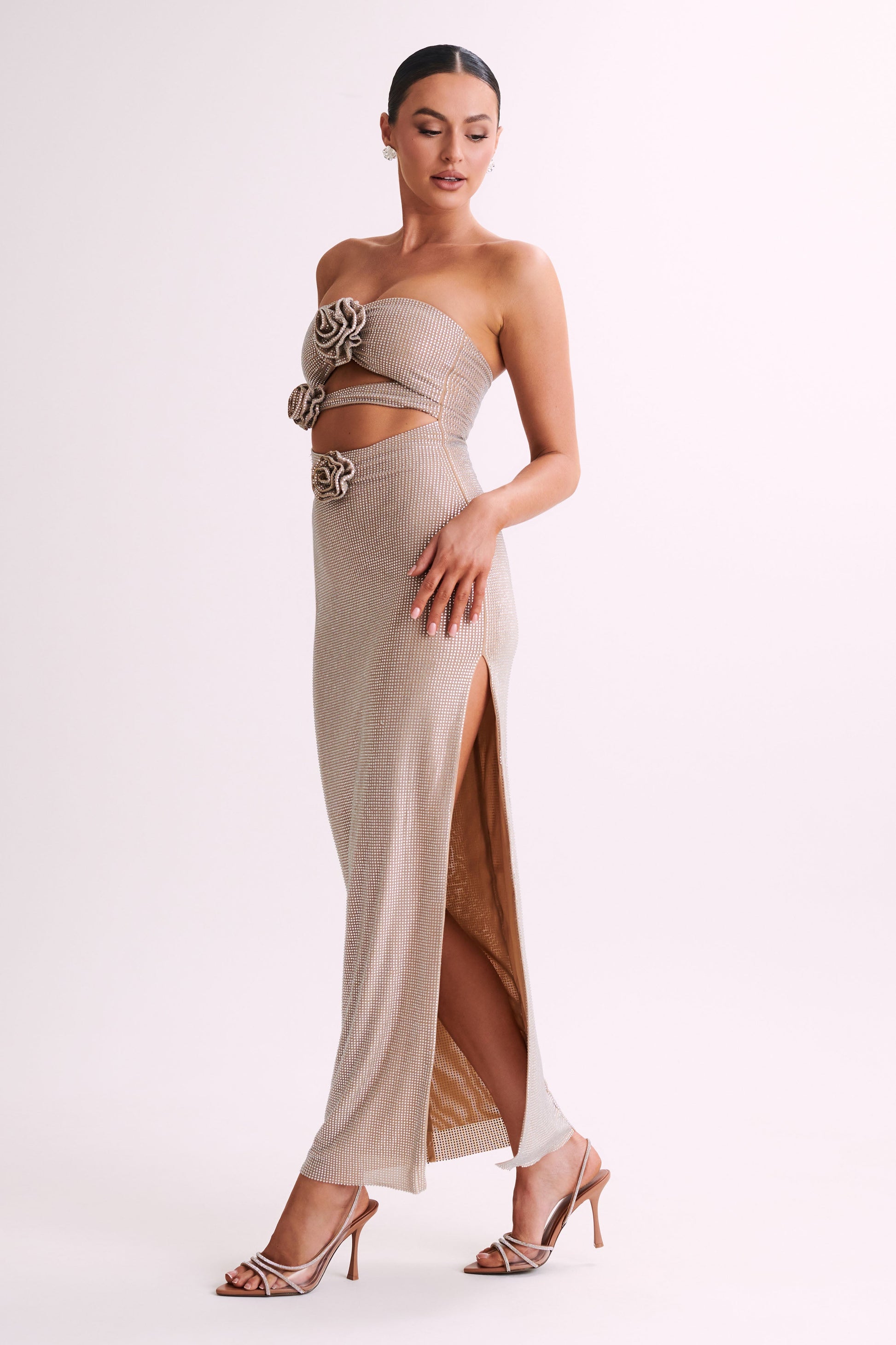 Stassie Strapless Rose Diamante Maxi Dress - Nude #8