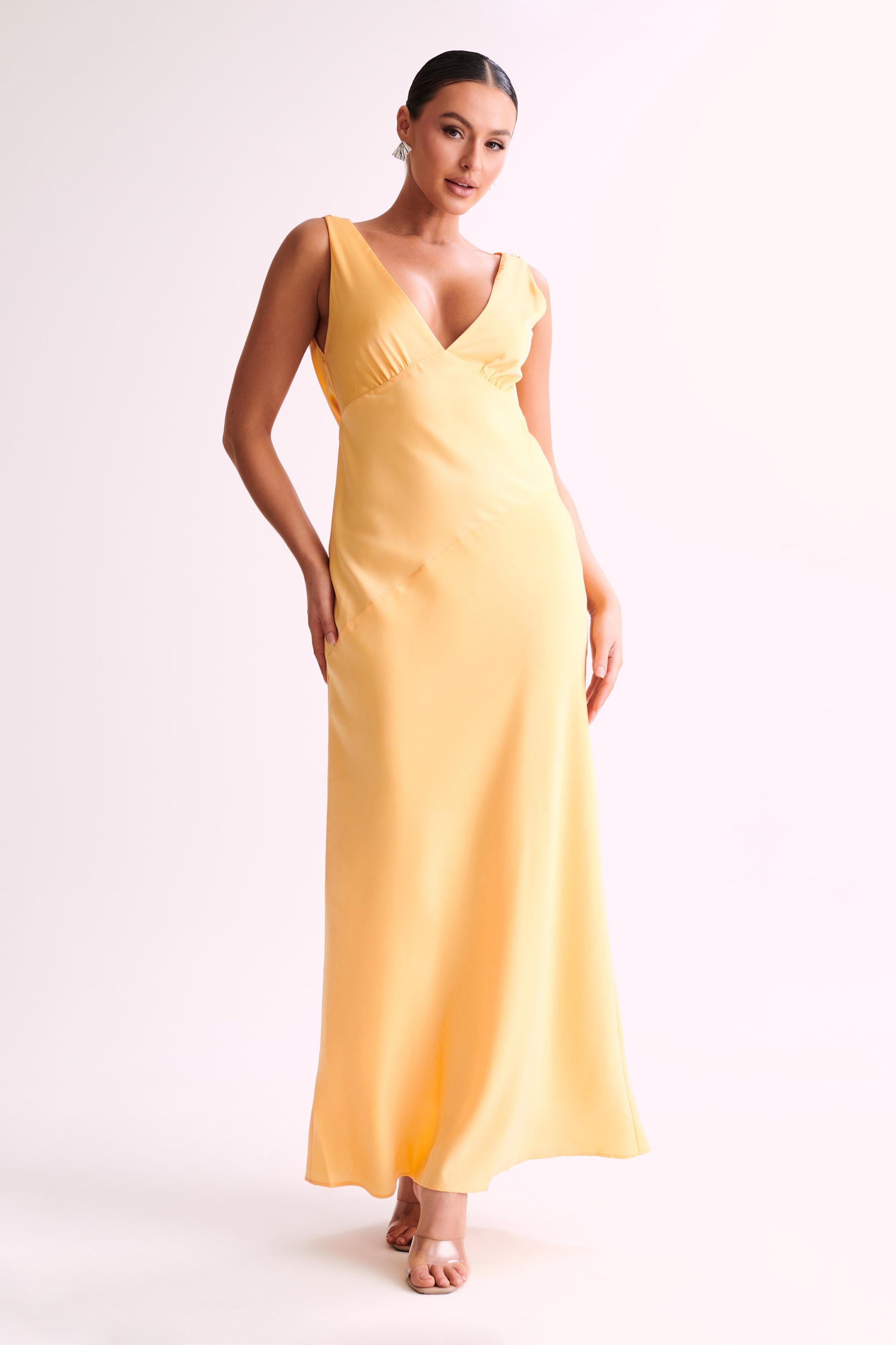 Nadia Maxi Satin Dress With Back Cowl - Lemon #5