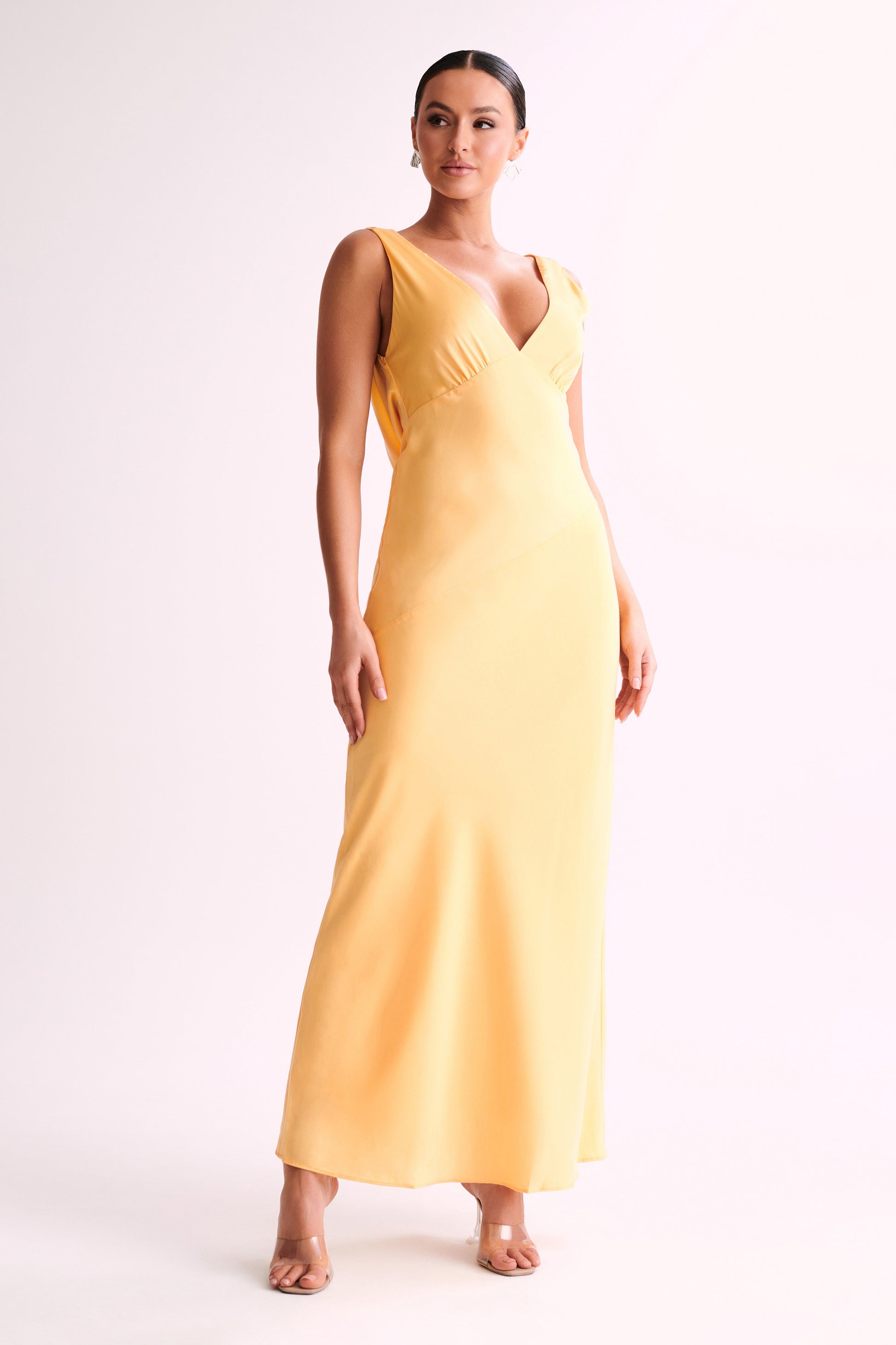 Nadia Maxi Satin Dress With Back Cowl - Lemon #8