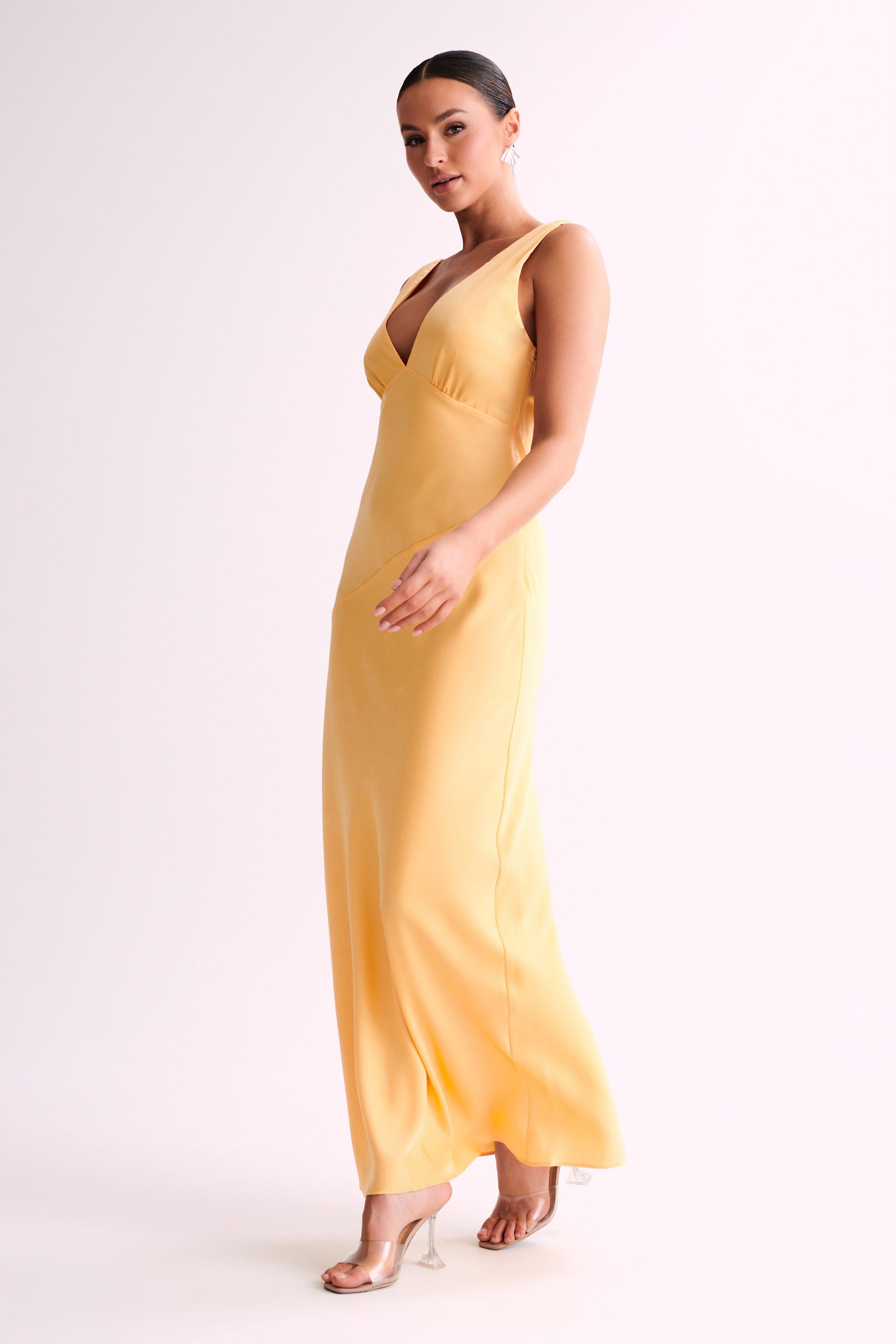Nadia Maxi Satin Dress With Back Cowl - Lemon #6
