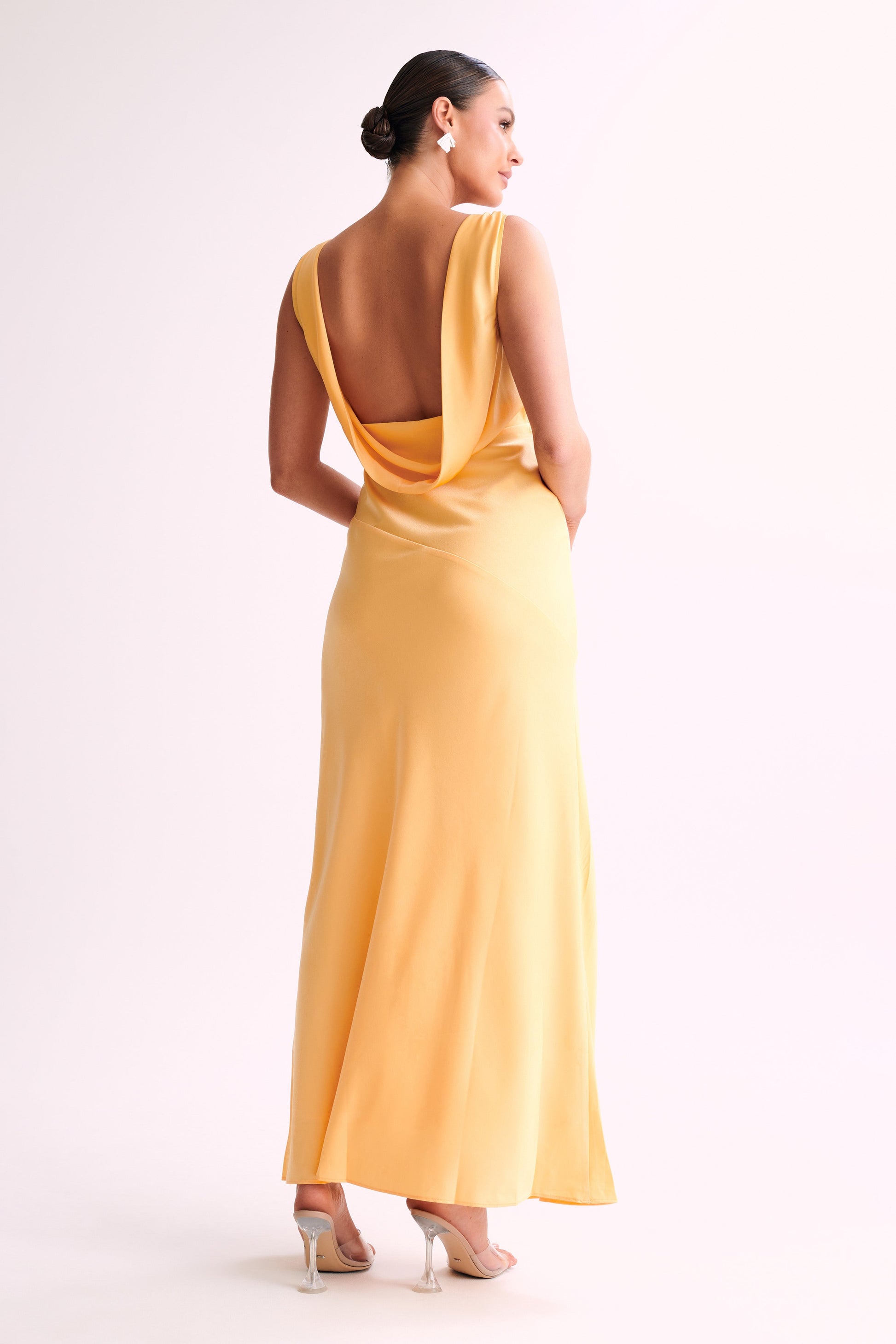 Nadia Maxi Satin Dress With Back Cowl - Lemon #4