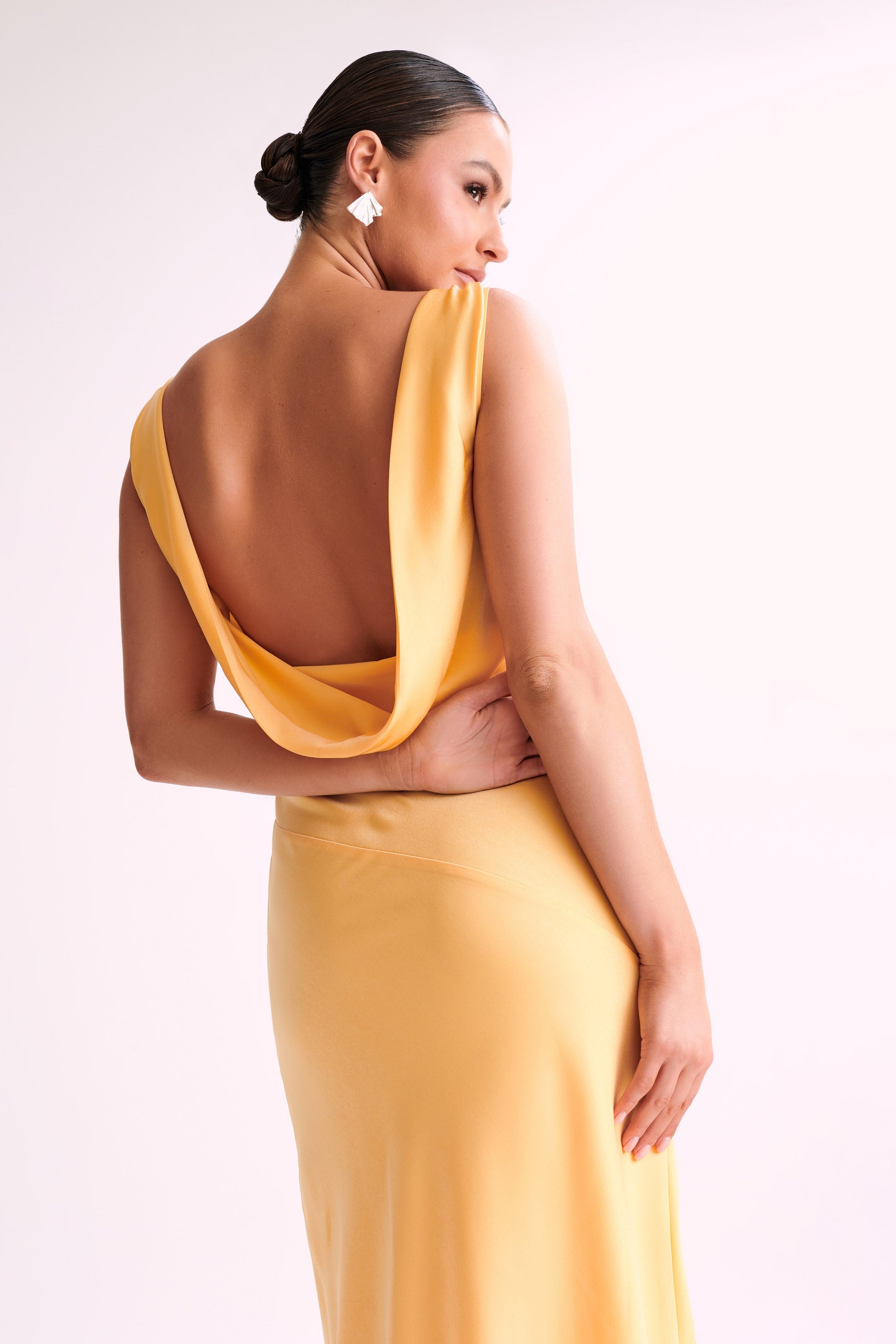 Nadia Maxi Satin Dress With Back Cowl - Lemon #9